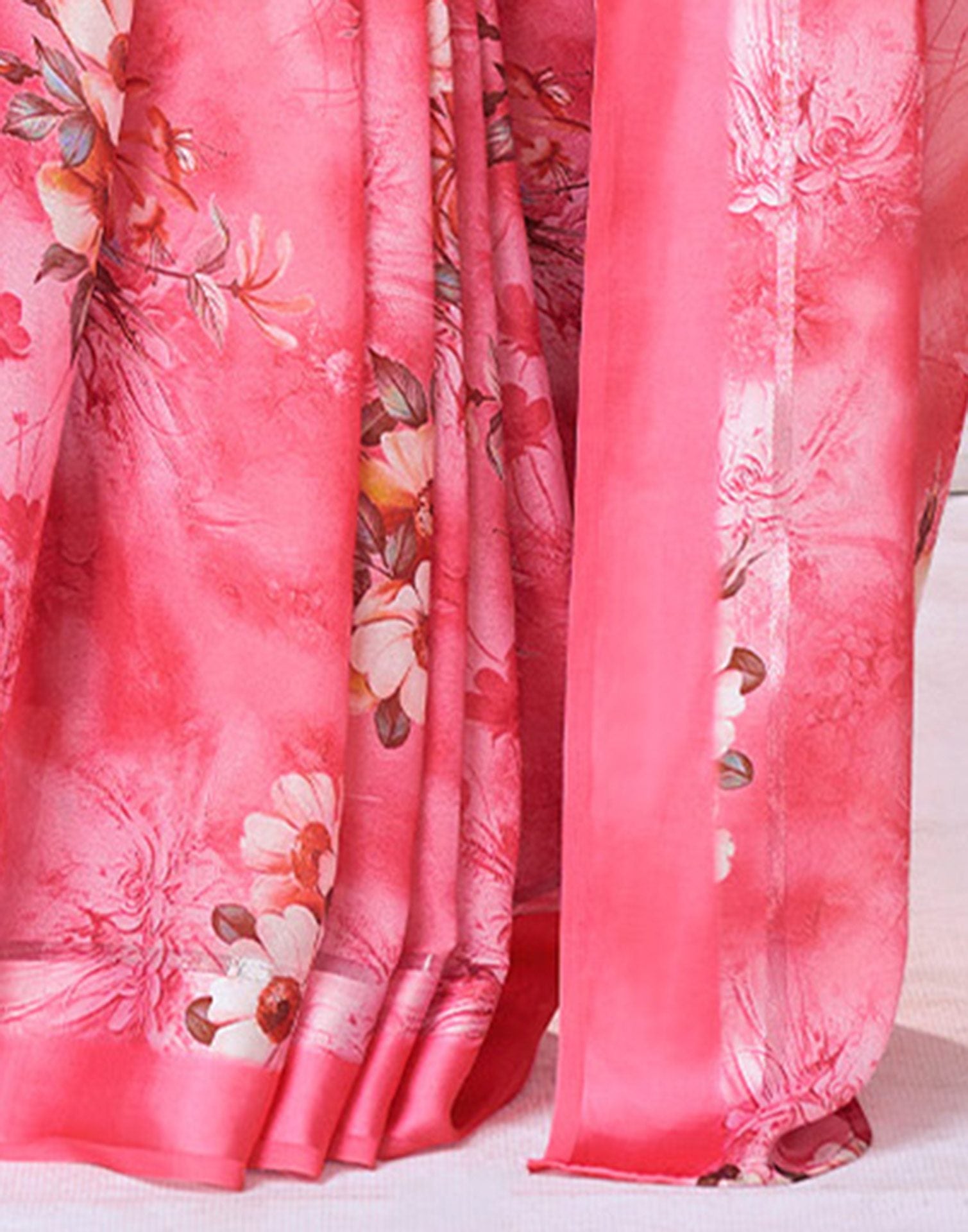 Ready To Wear Blush Pink Georgette Floral Printed Saree