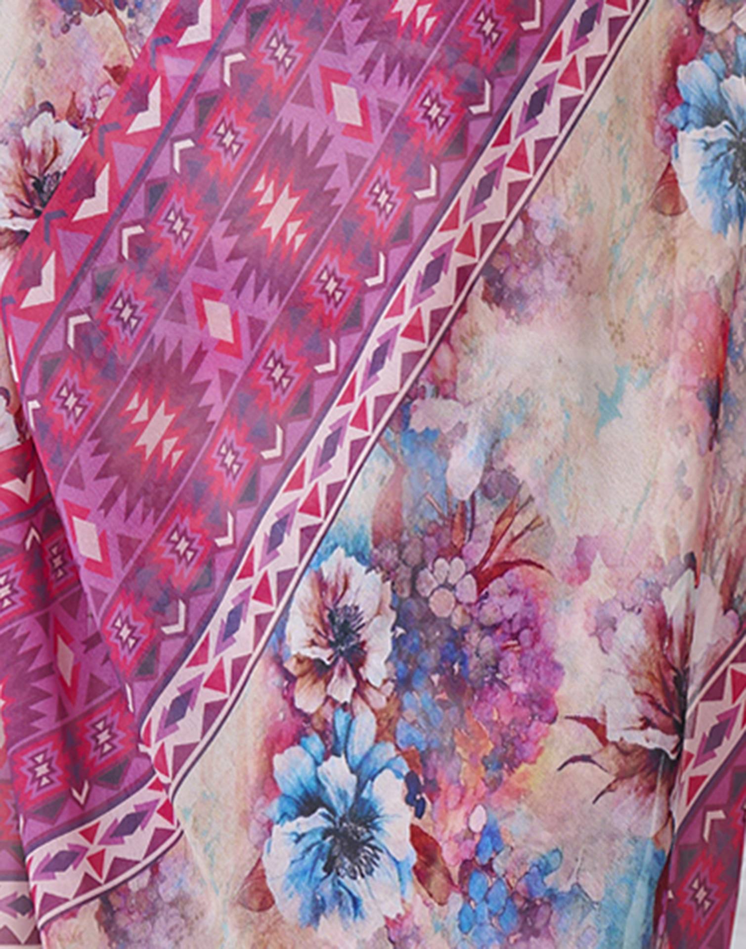 Ready To Wear Pink Georgette Floral Printed Saree