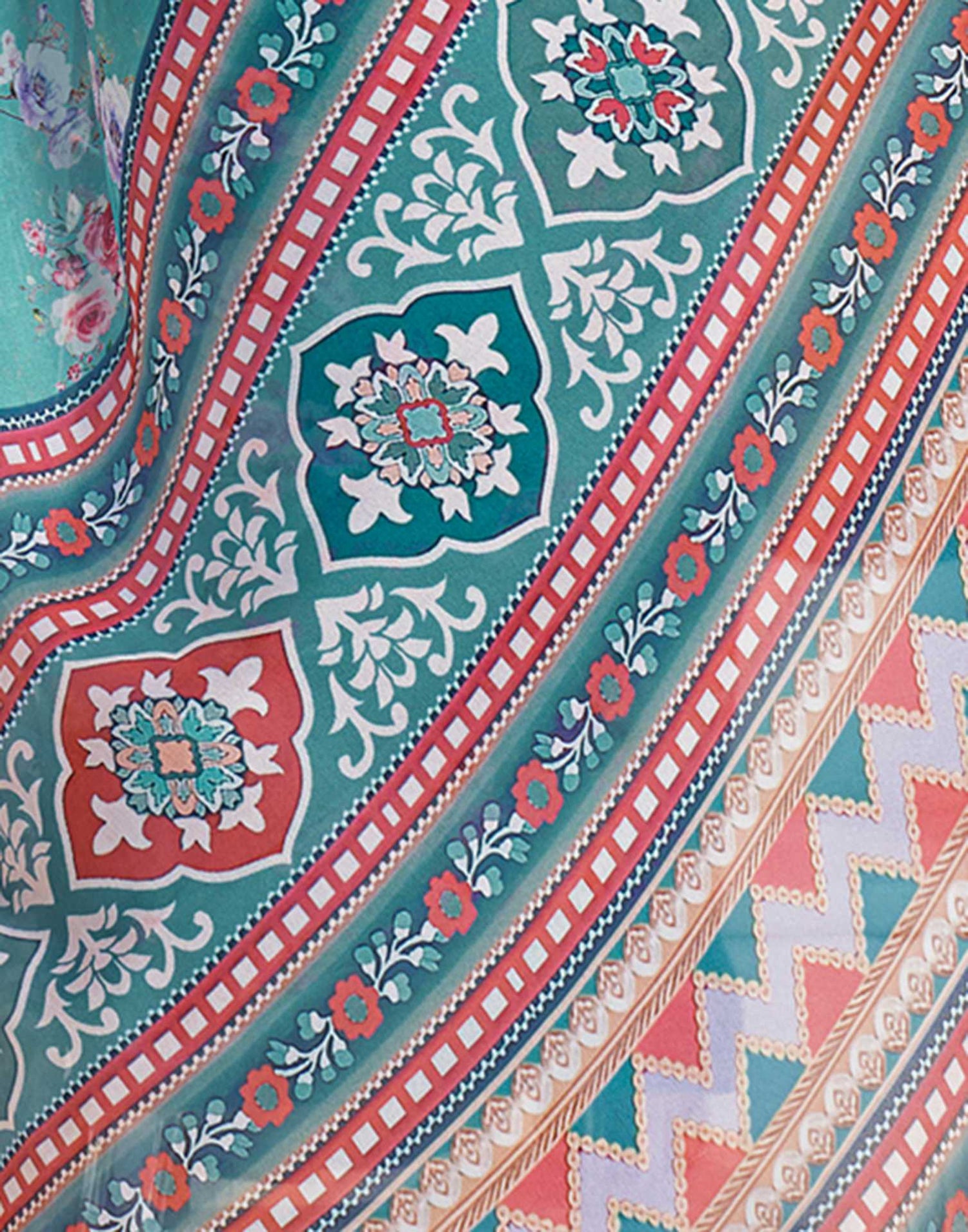 Ready To Wear Dusty Turquoise Georgette Floral Printed Saree