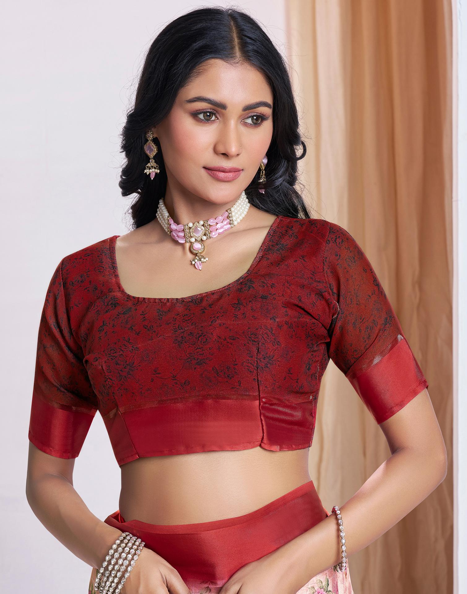 Ready To Wear Light Peach Georgette Floral Printed Saree