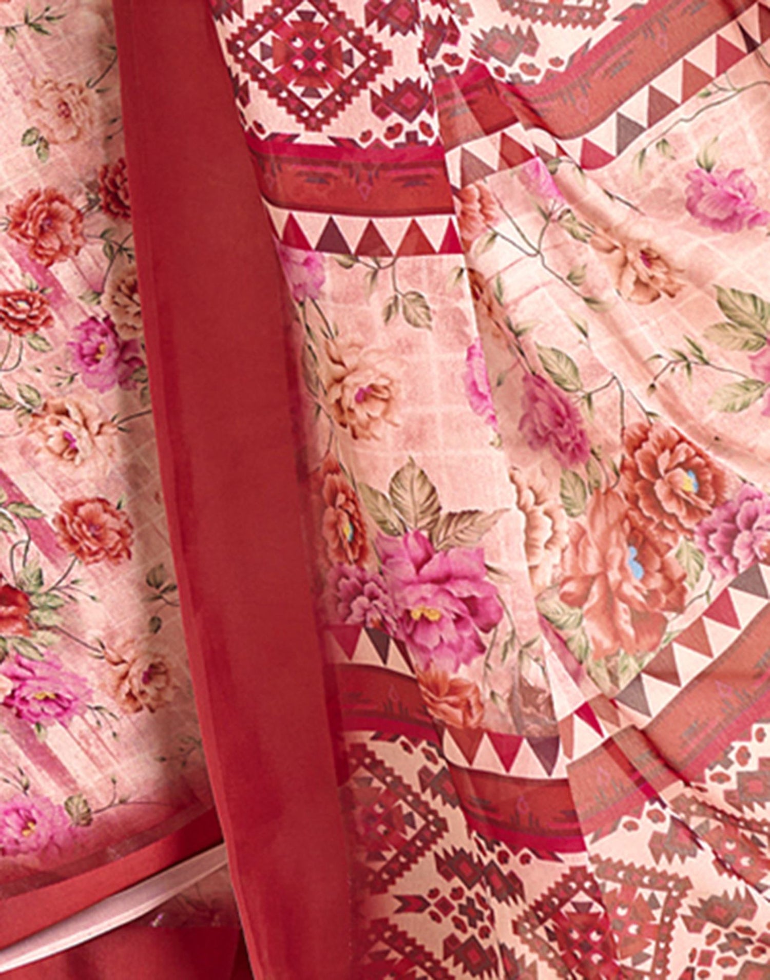 Ready To Wear Light Peach Georgette Floral Printed Saree