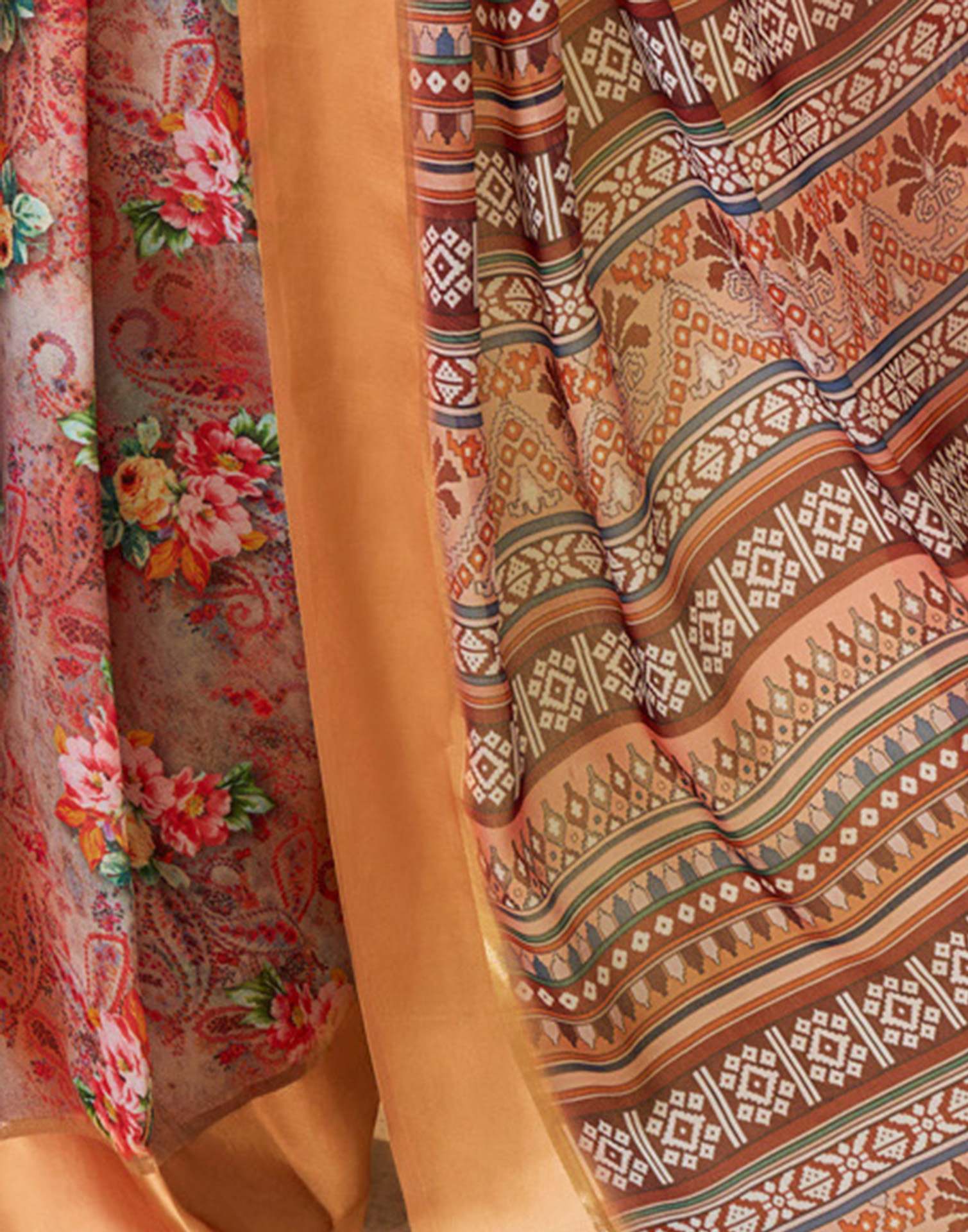 Ready To Wear Peach Georgette Floral Printed Saree