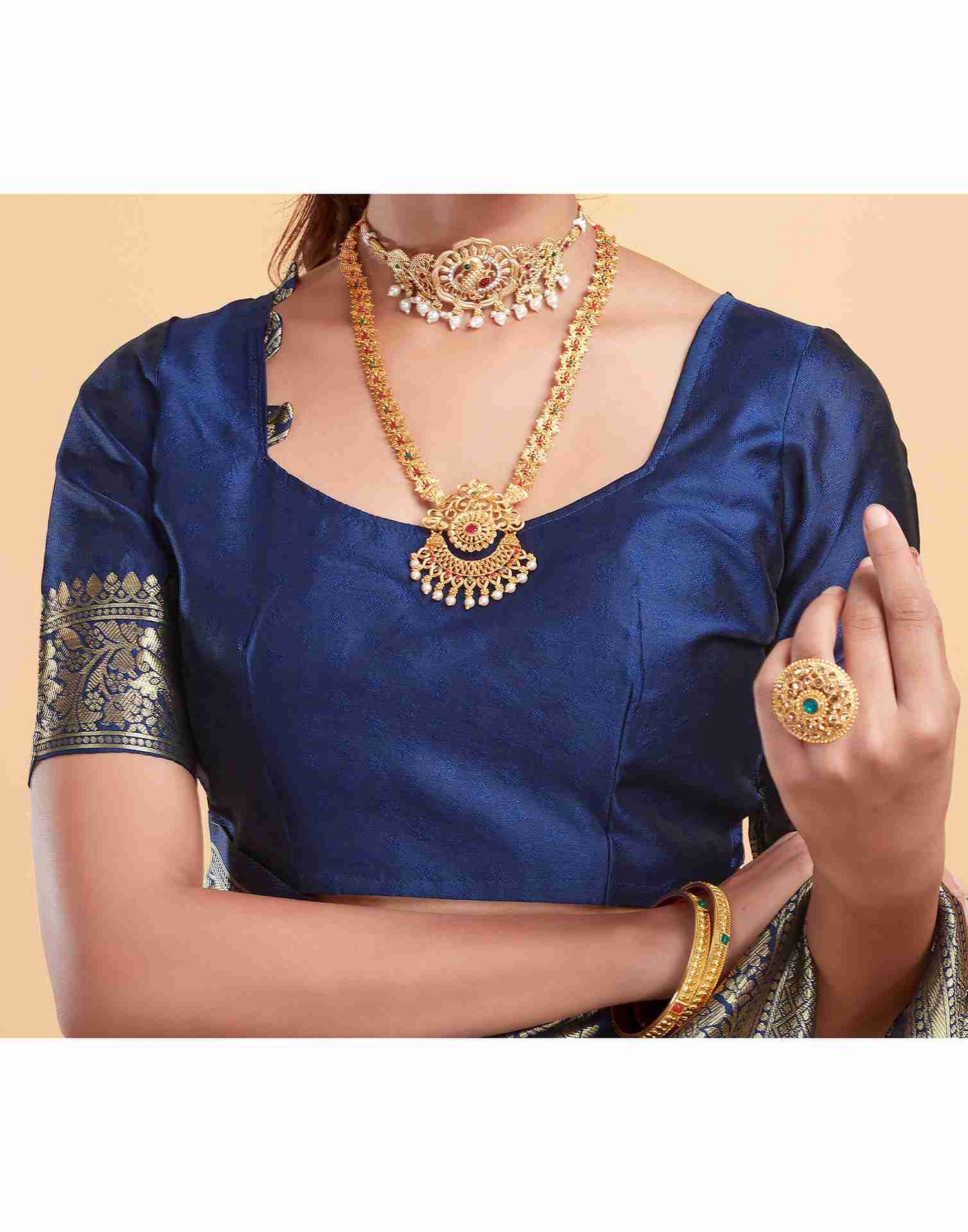 Navy Blue Silk Woven Banarasi Saree