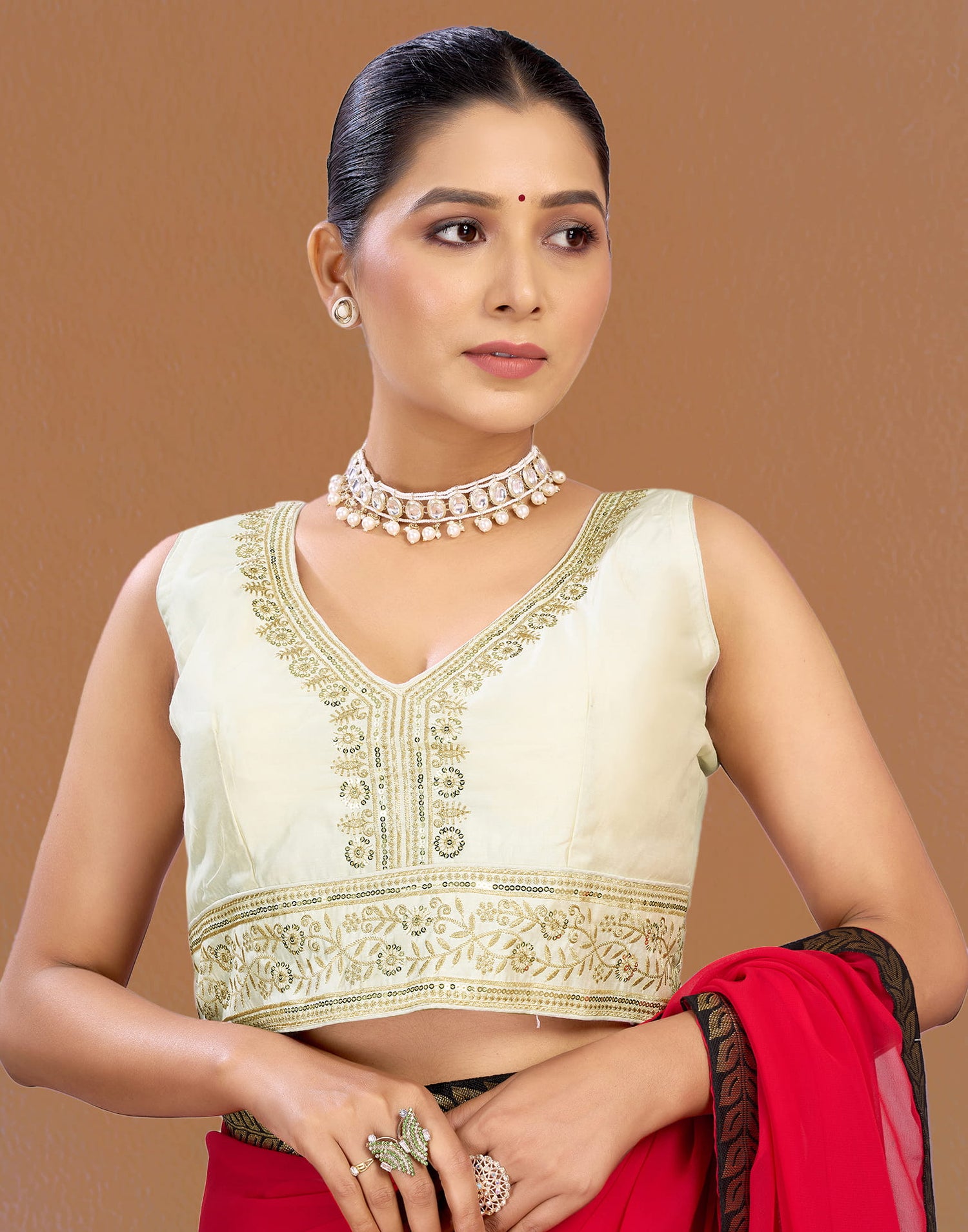 Cream Silk Sequence Blouse