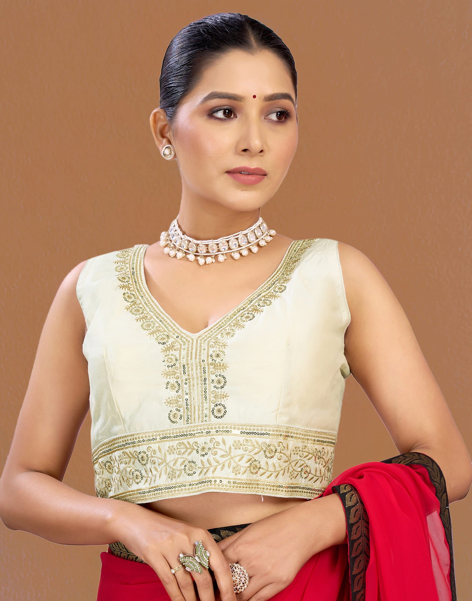 Cream Silk Sequence Blouse