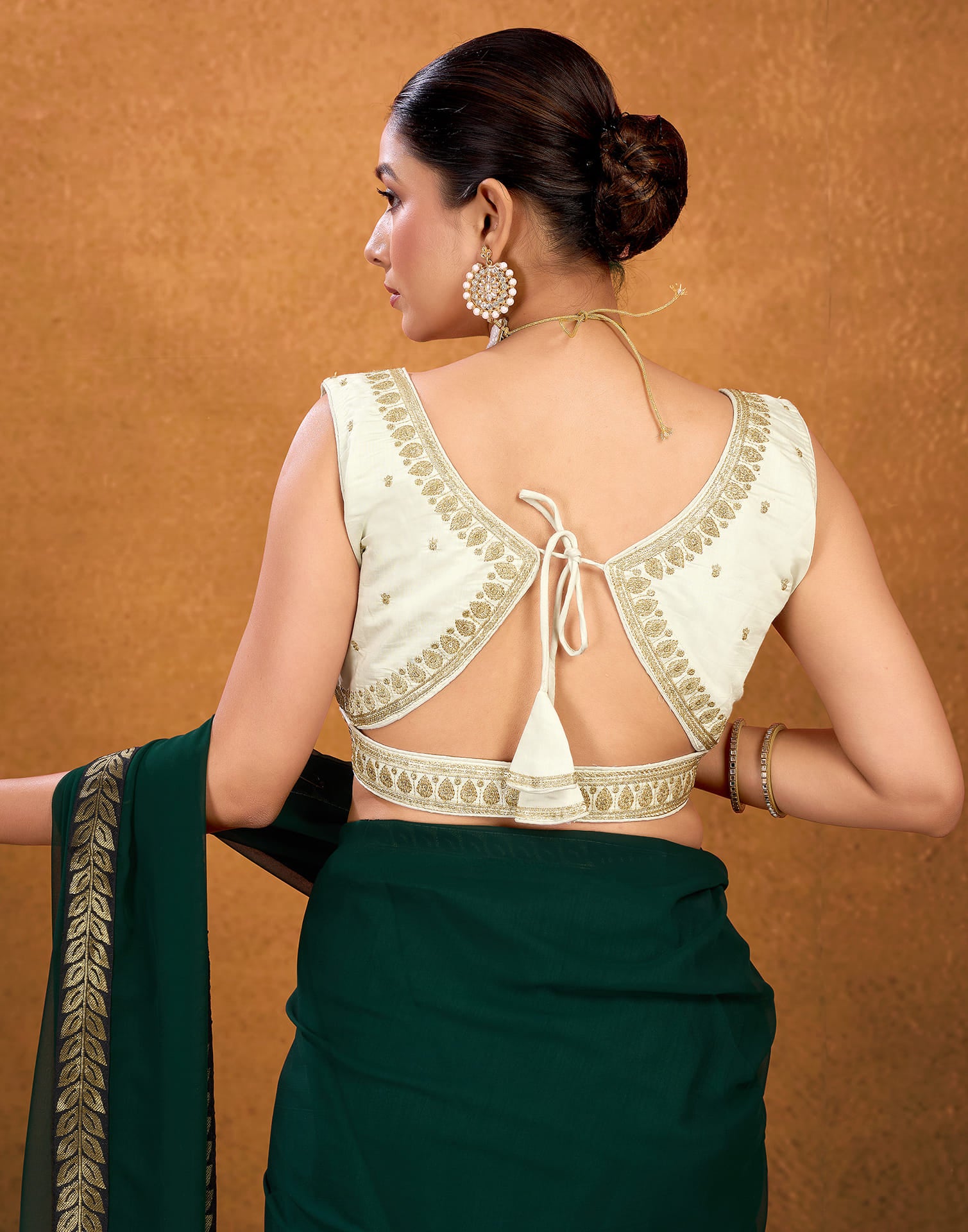 Off White Silk Sequence Embroidery Blouse