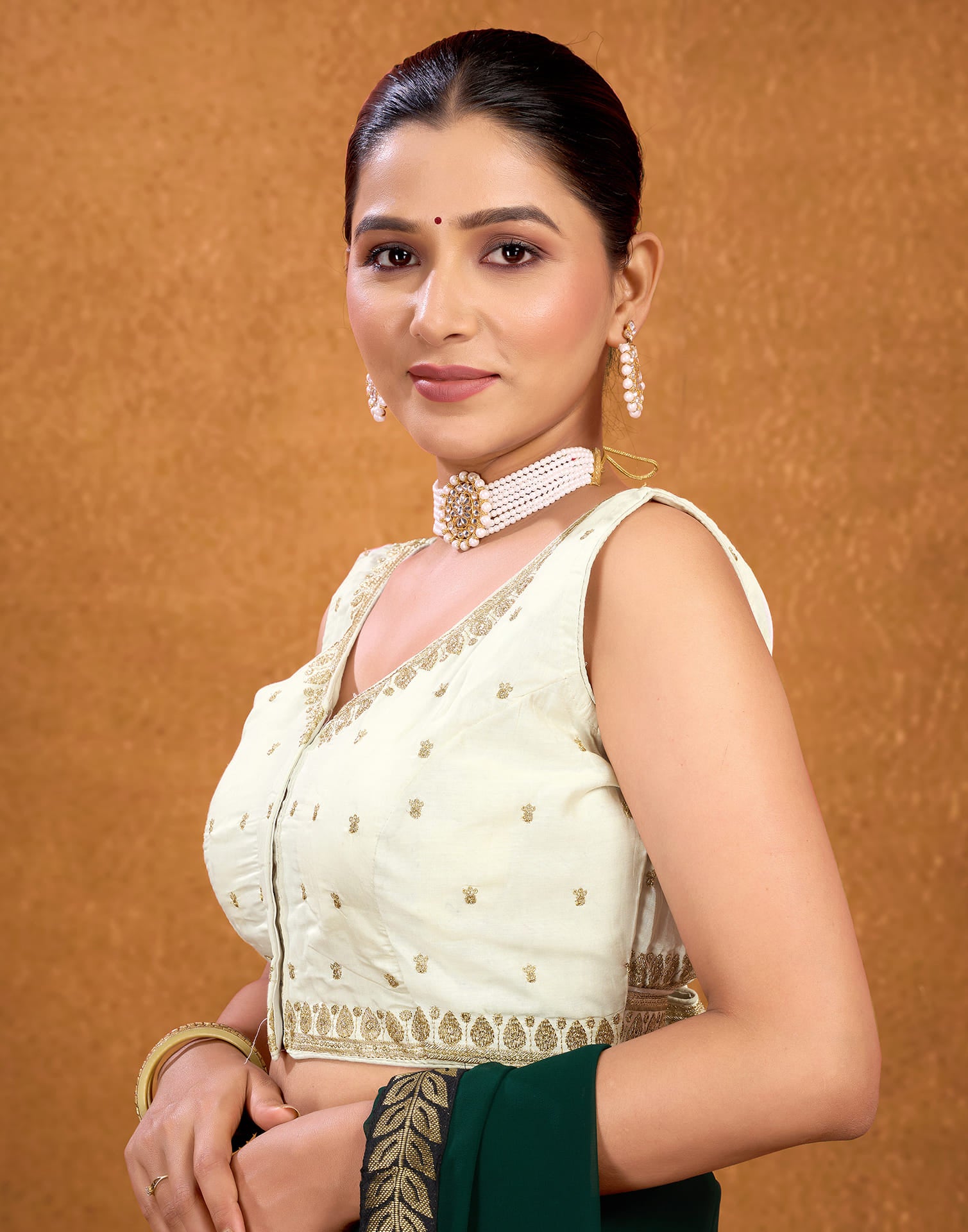 Off White Silk Sequence Embroidery Blouse