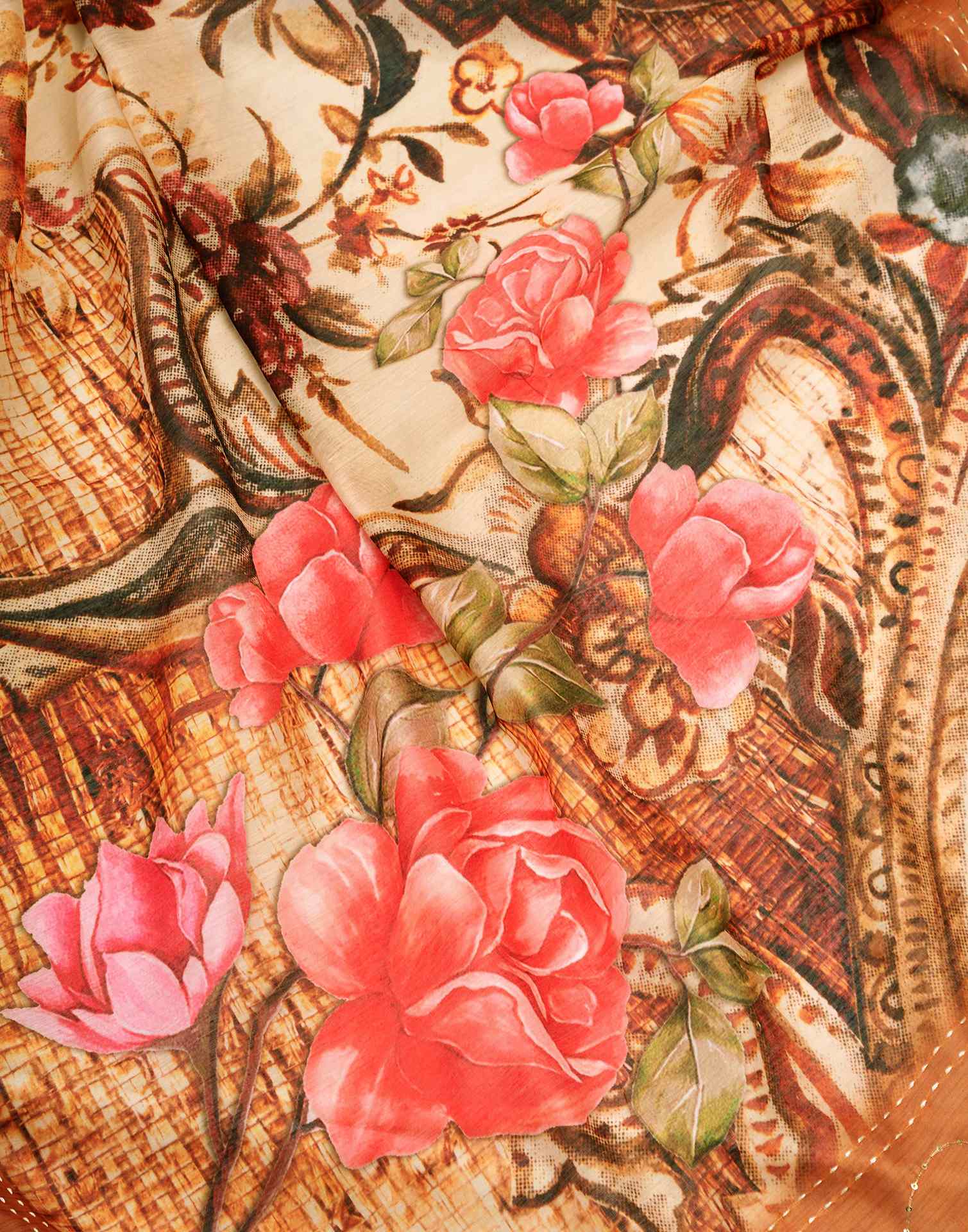 Ready To Wear Brown Chanderi Embroidery Floral Printed Saree