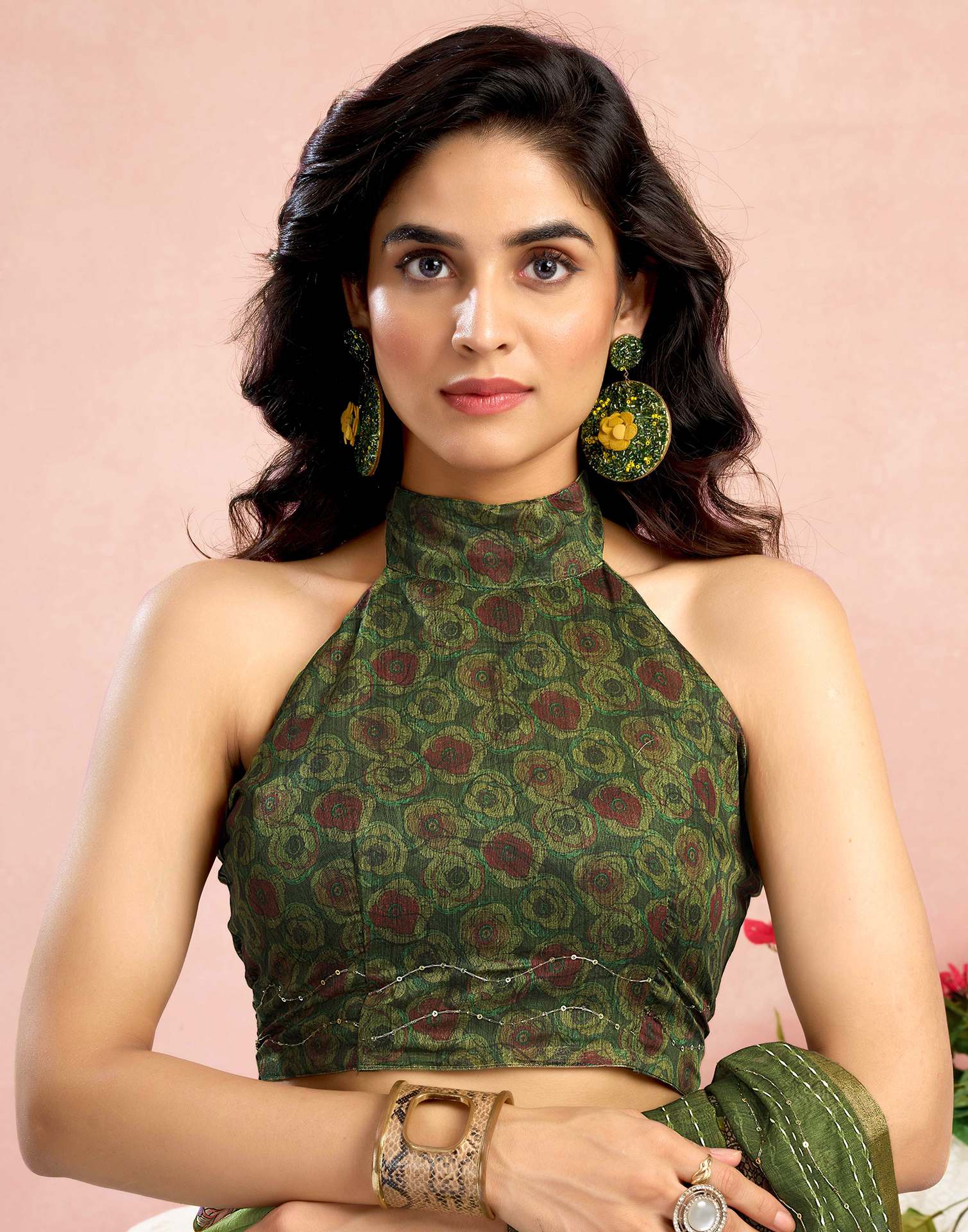 Ready To Wear Green Chanderi Embroidery Floral Printed Saree