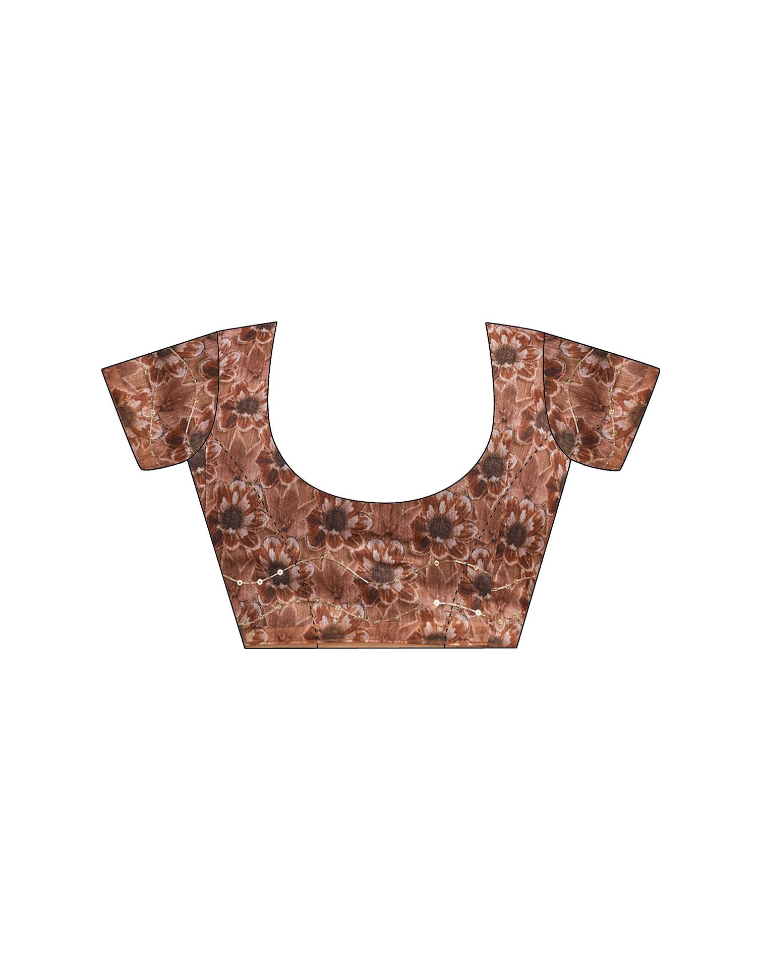 Ready To Wear Brown Chanderi Embroidery Floral Printed Saree