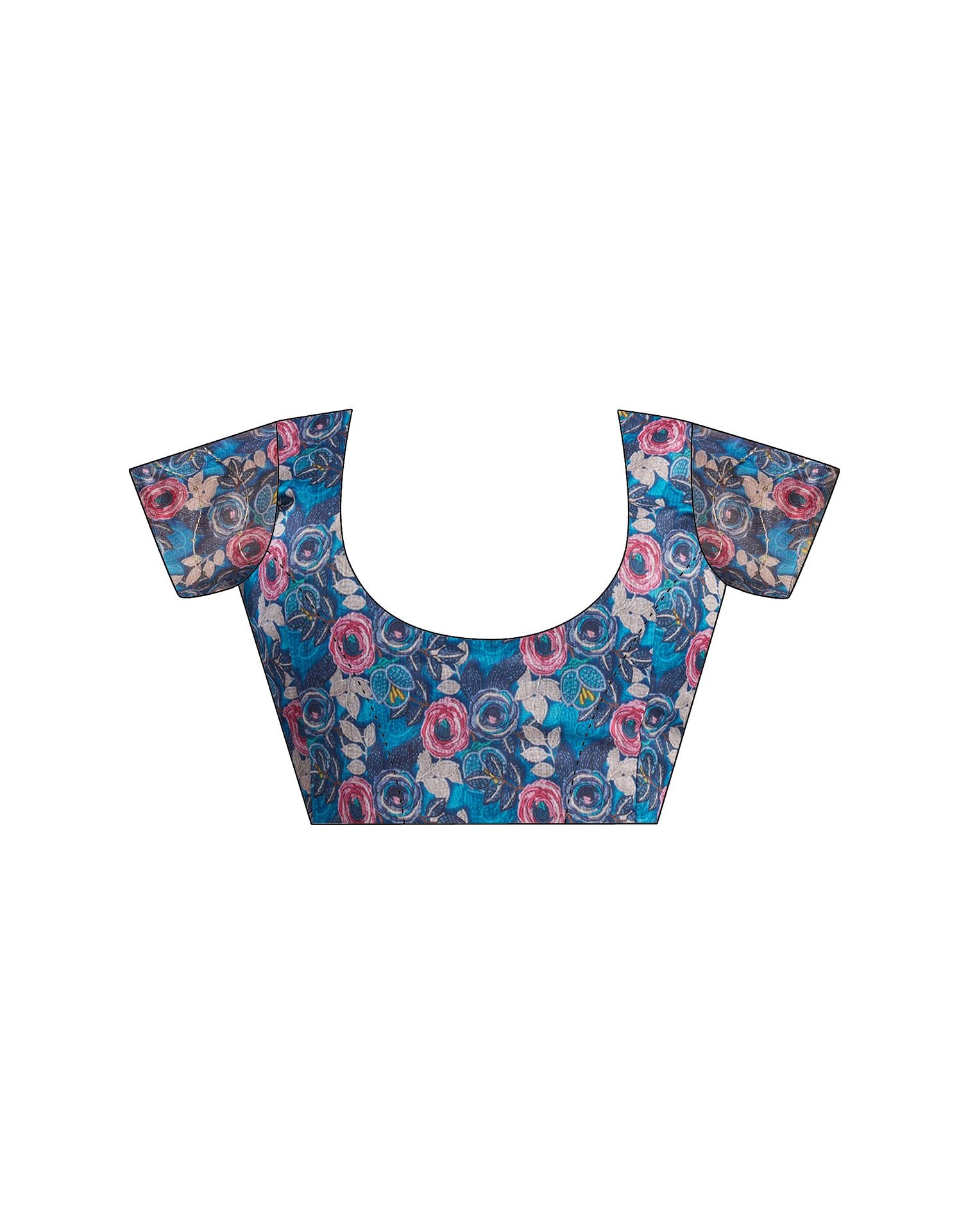 Ready To Wear Blue Chanderi Embroidery Floral Printed Saree