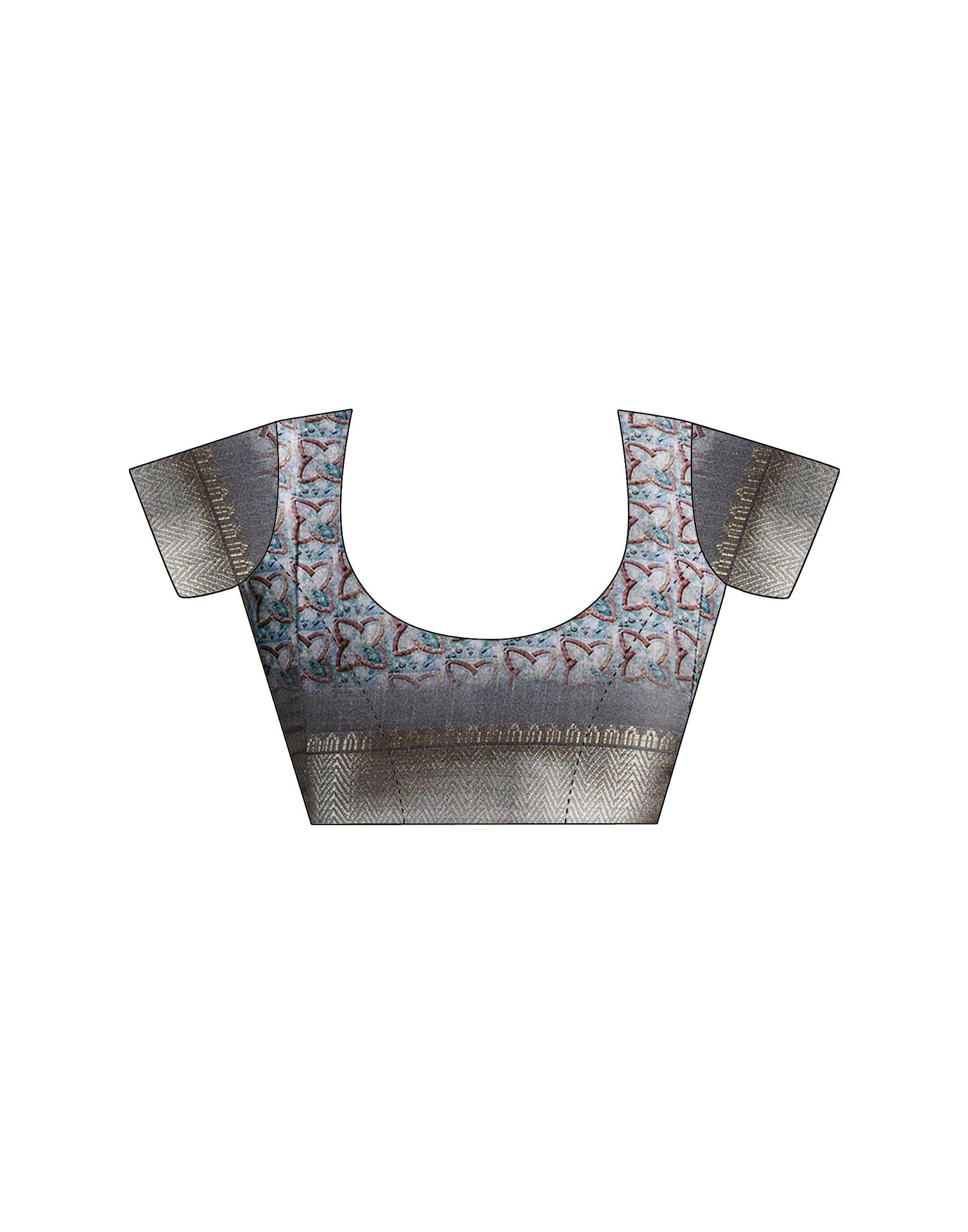 Ready To Wear Grey Dola Silk Printed Saree