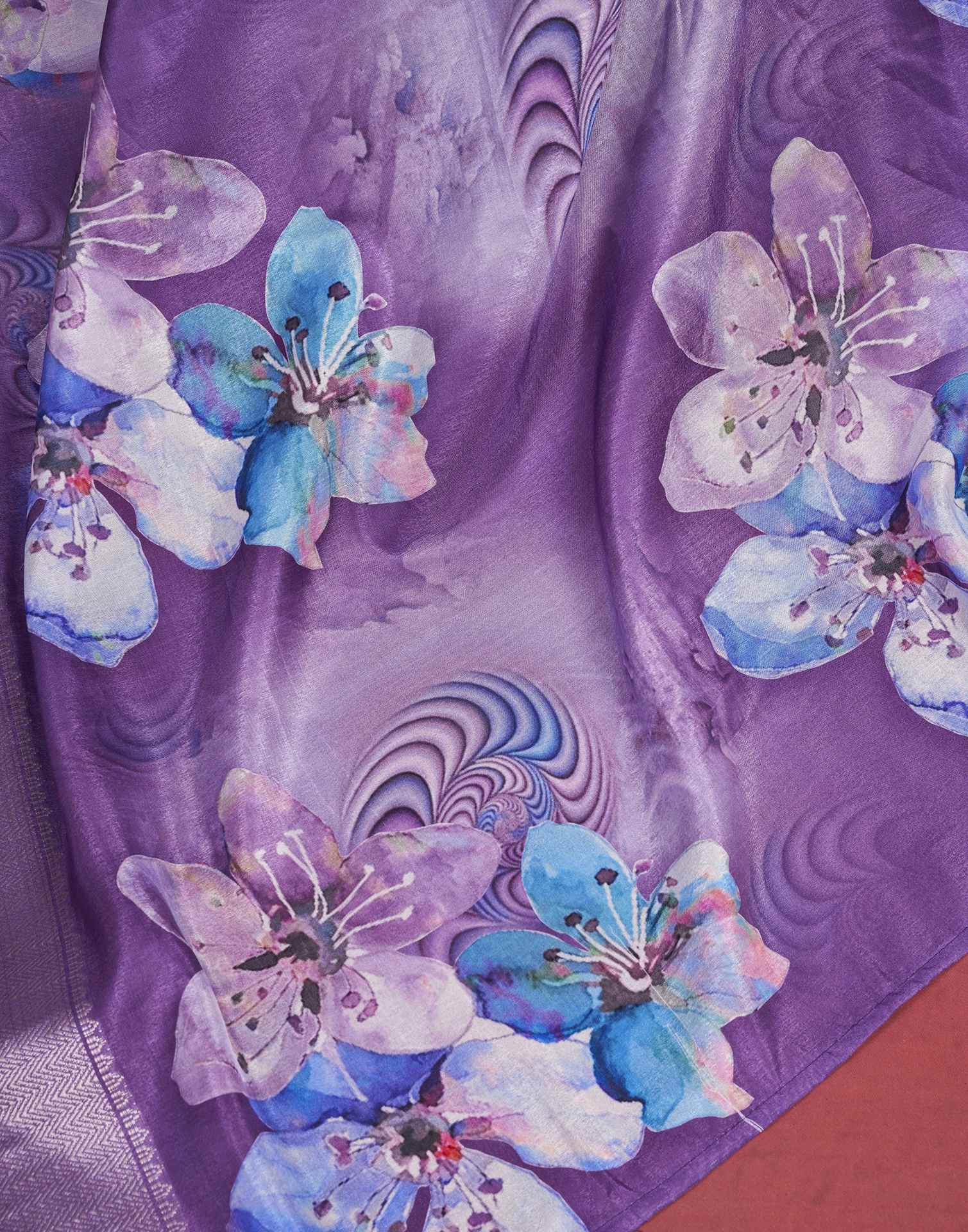 Ready To Wear Violet Dola Silk Printed Saree