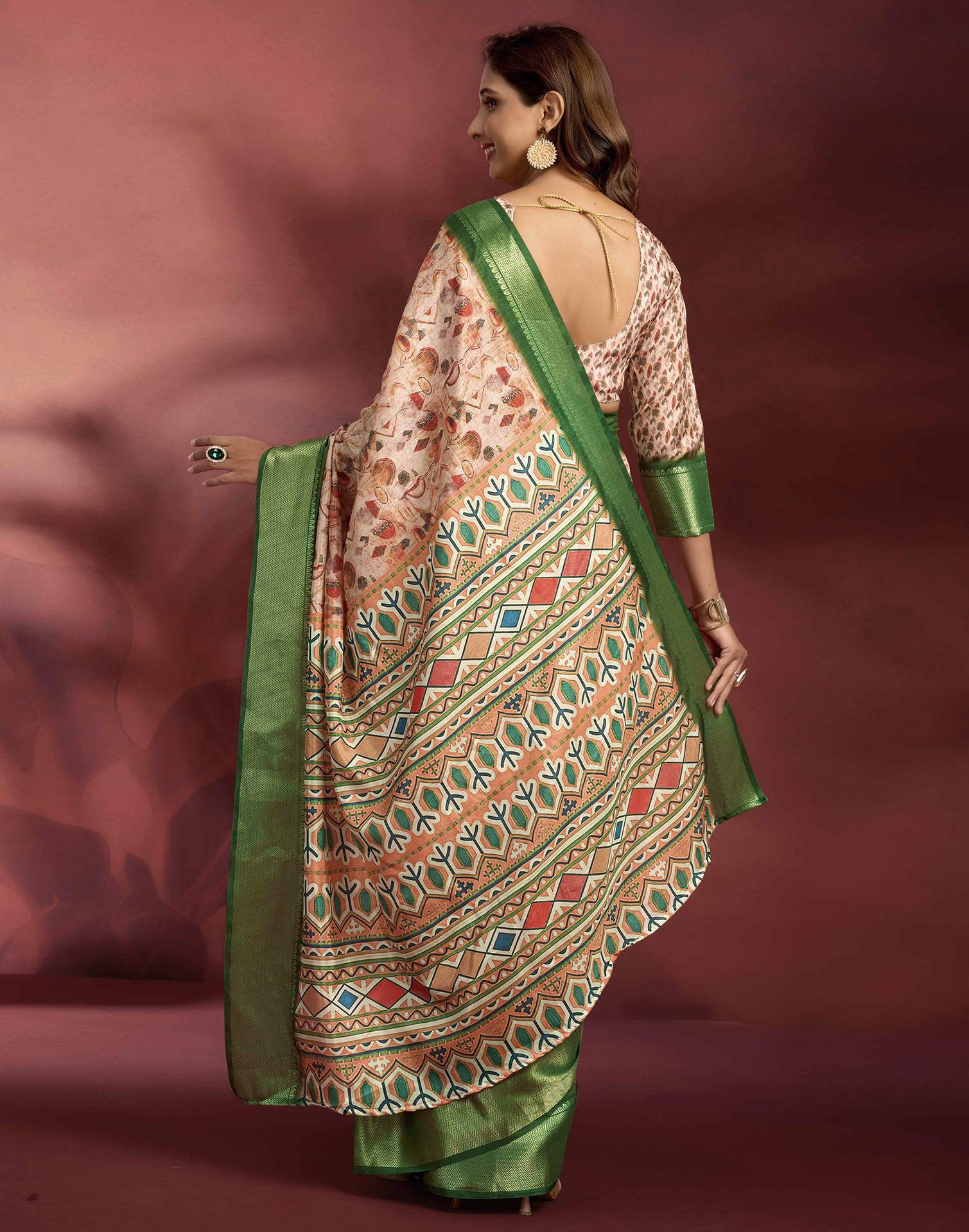 Ready To Wear Rose Pink Dola Silk Printed Saree