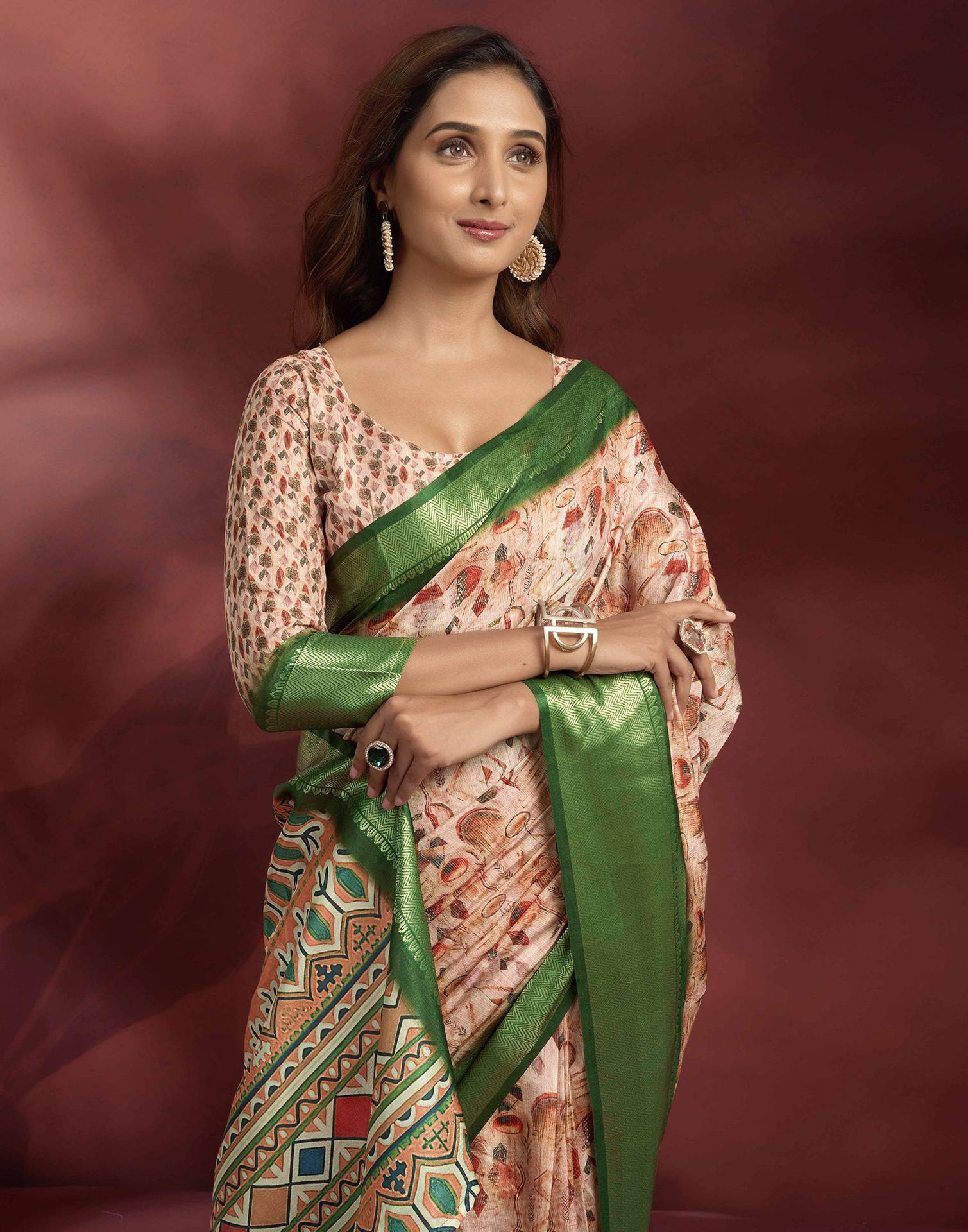 Ready To Wear Rose Pink Dola Silk Printed Saree