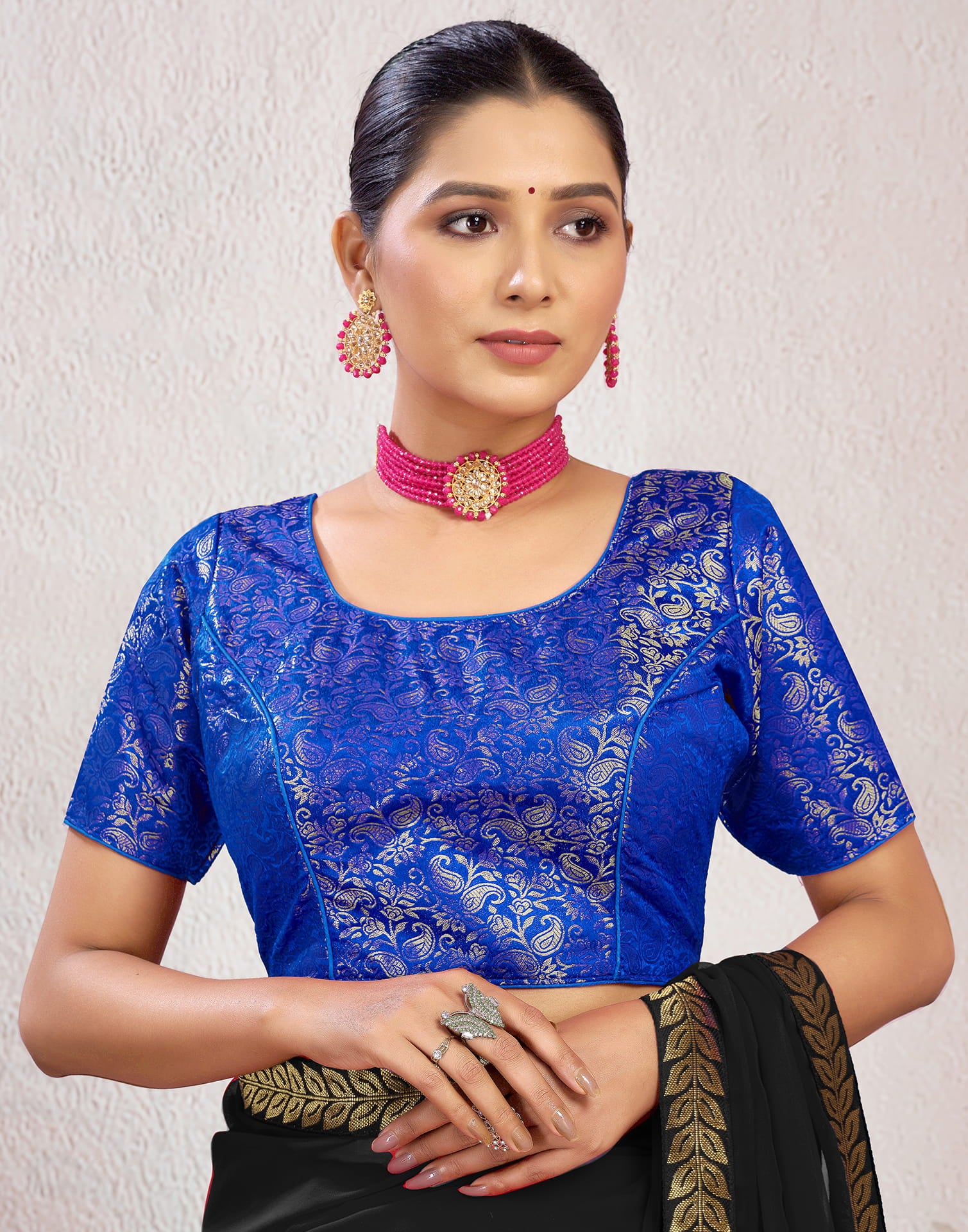 Violet Brocade Plain Woven Blouse