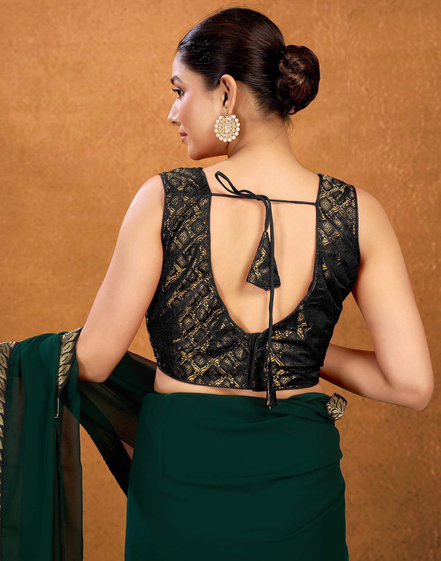 Black Brocade Plain Woven Blouse