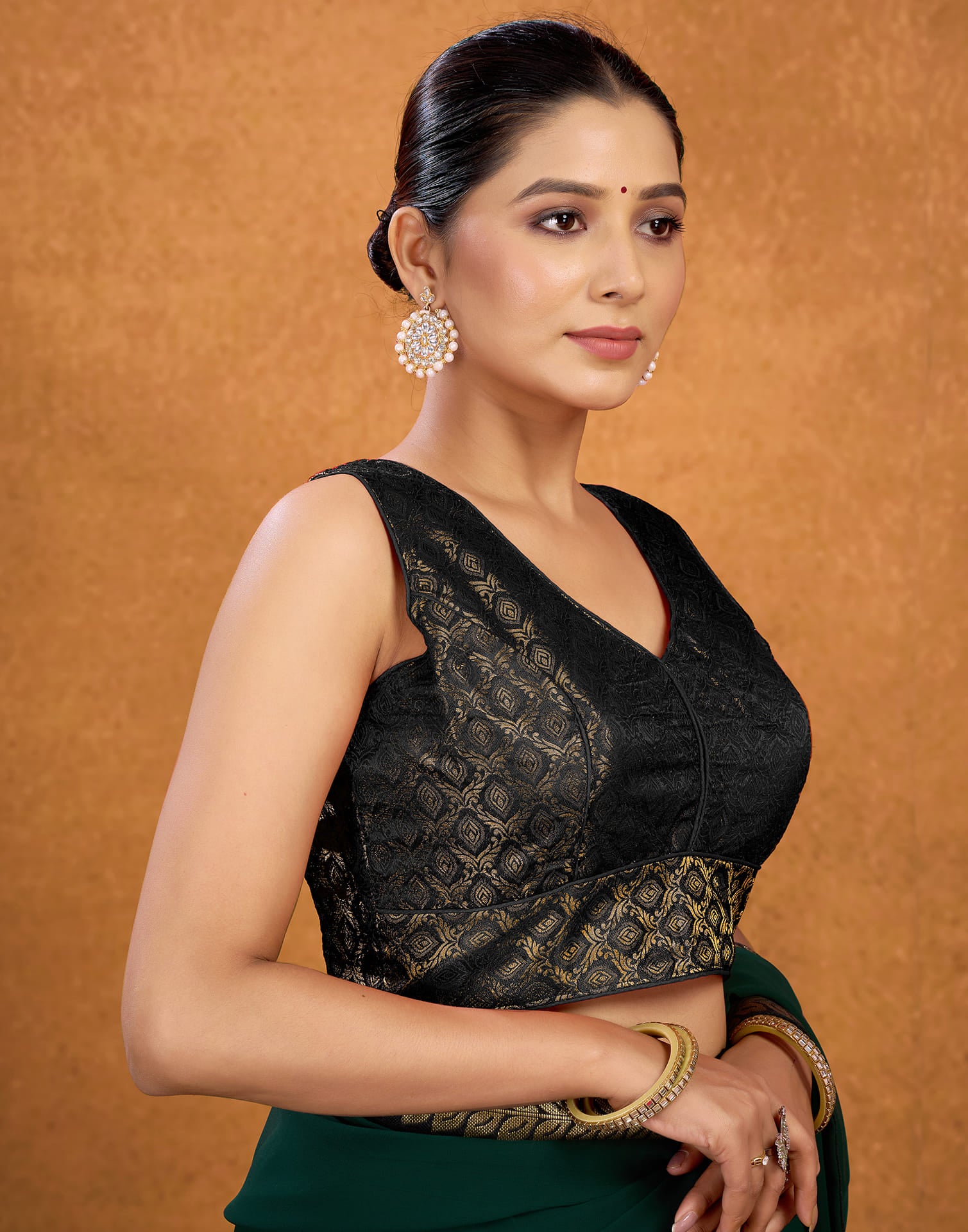 Black Brocade Plain Woven Blouse