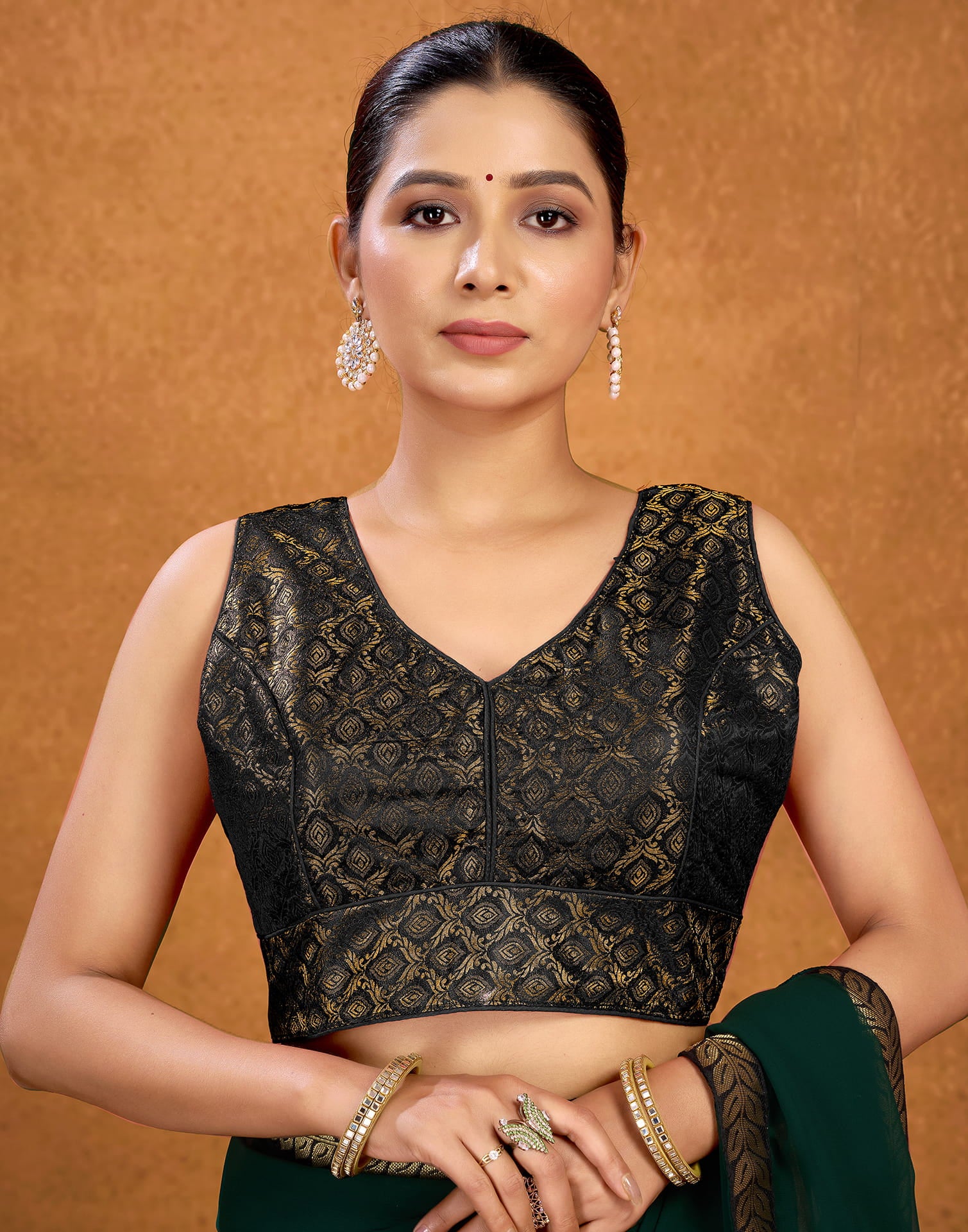 Black Brocade Plain Woven Blouse