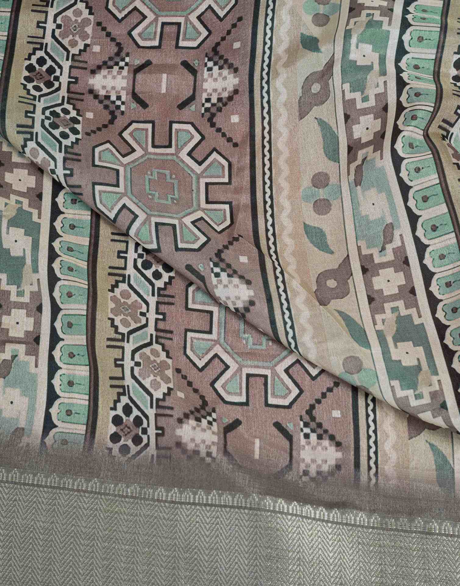 Ready To Wear Light Grey Dola Silk Printed Saree