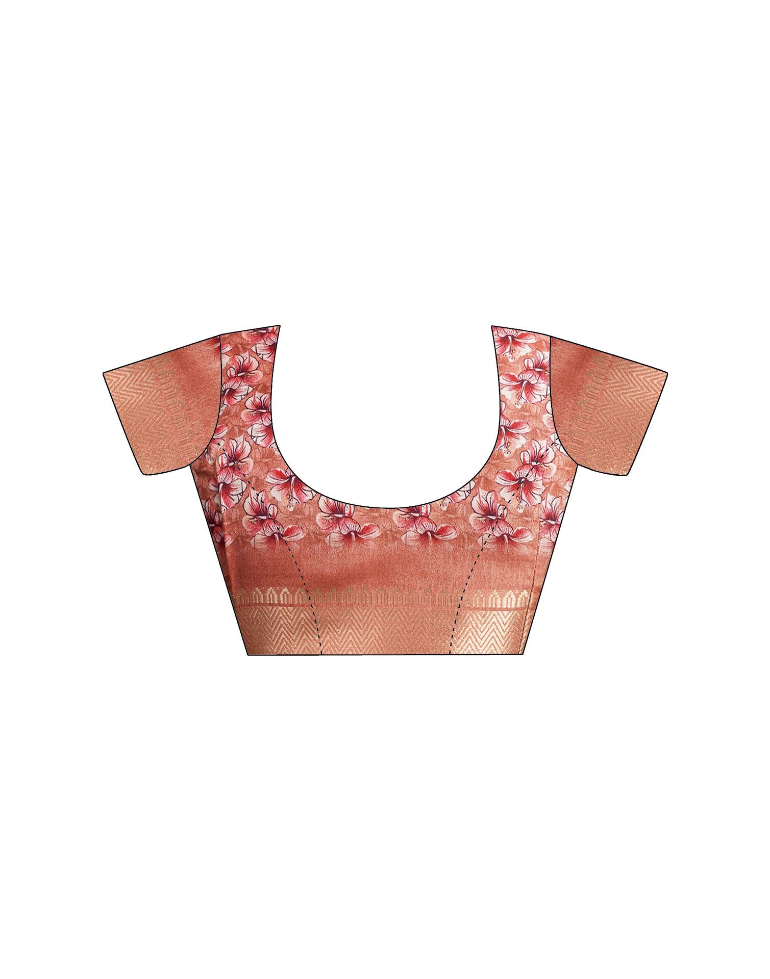 Ready To Wear Peach Dola Silk Printed Saree