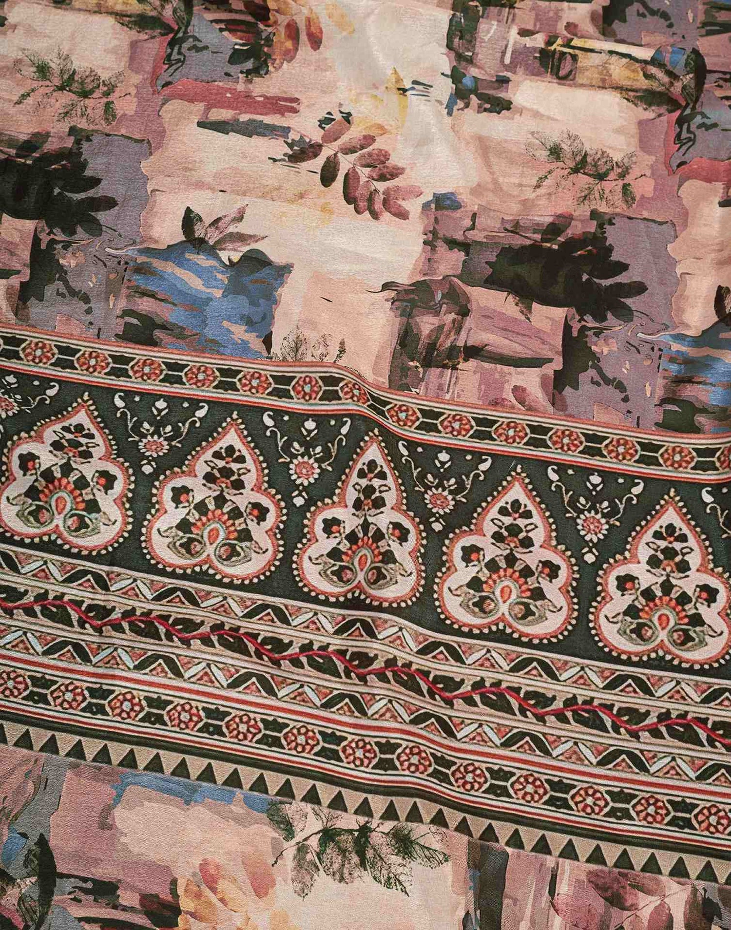 Ready To Wear Beige Dola Silk Printed Saree