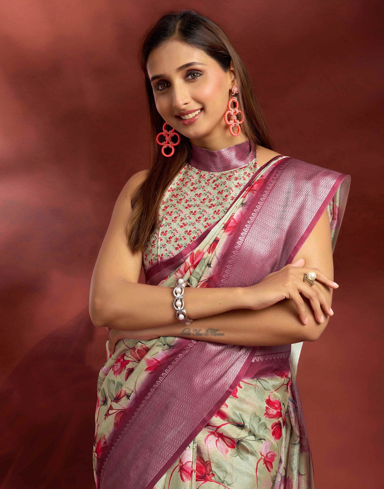 Ready To Wear Ligh Pista Green Dola Silk Printed Saree