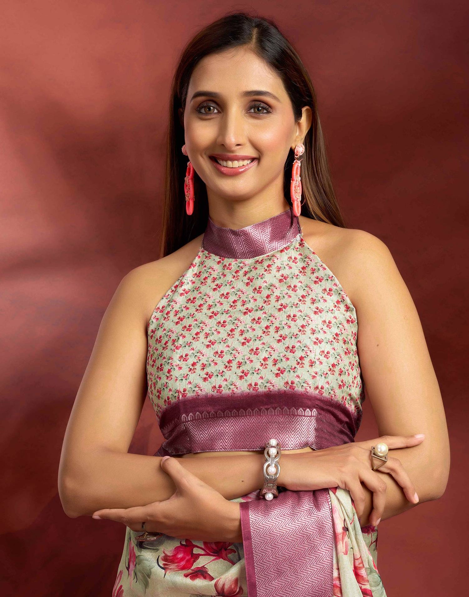 Ready To Wear Ligh Pista Green Dola Silk Printed Saree