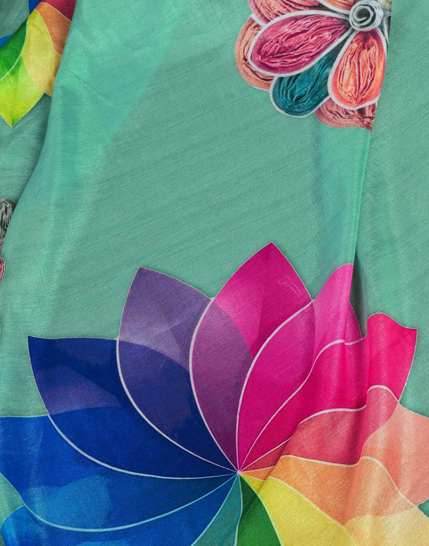 Ready To Wear Sea Green Dola Silk Printed Saree