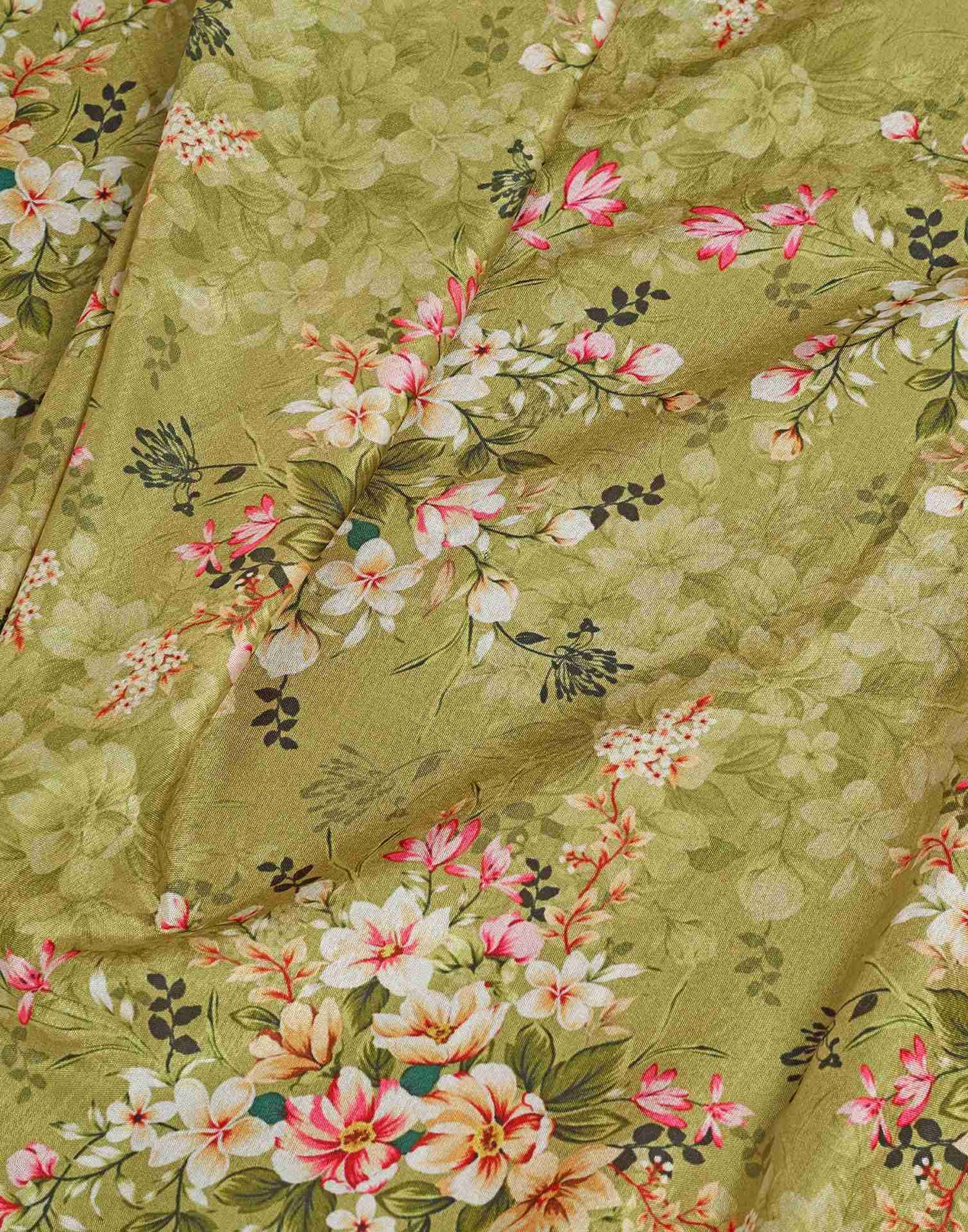 Ready To Wear Moss Green Dola Silk Printed Saree