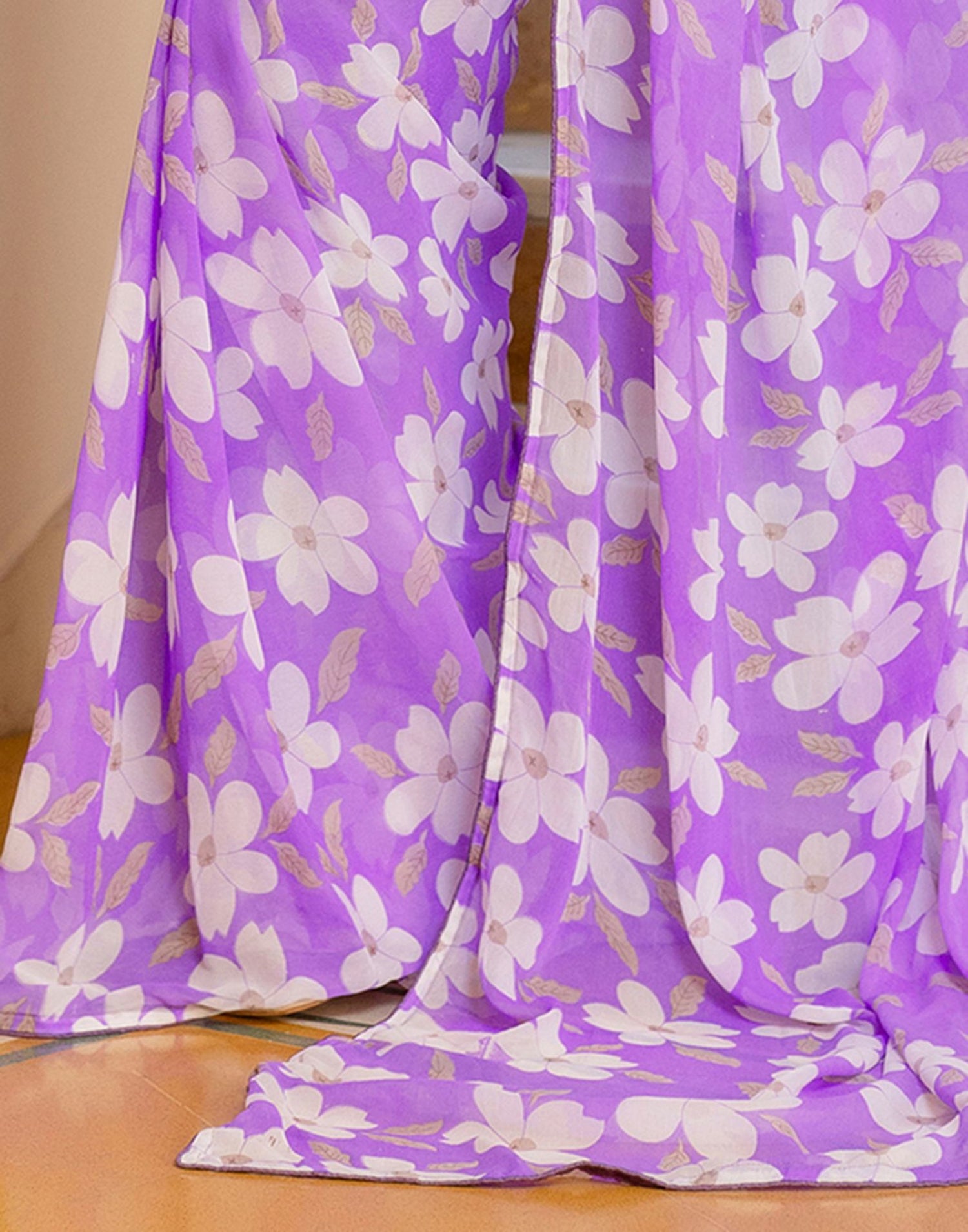Ready To Wear Lavender Georgette Floral Printed Saree