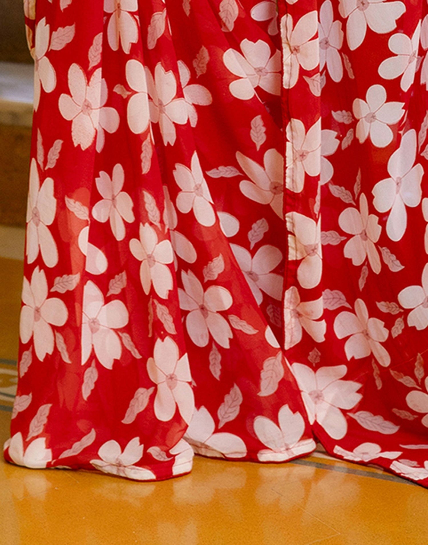 Ready To Wear Red Georgette Floral Printed Saree