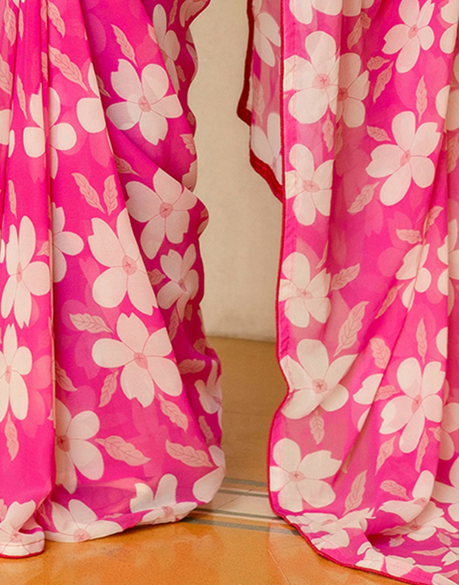 Ready To Wear Pink Georgette Floral Printed Saree