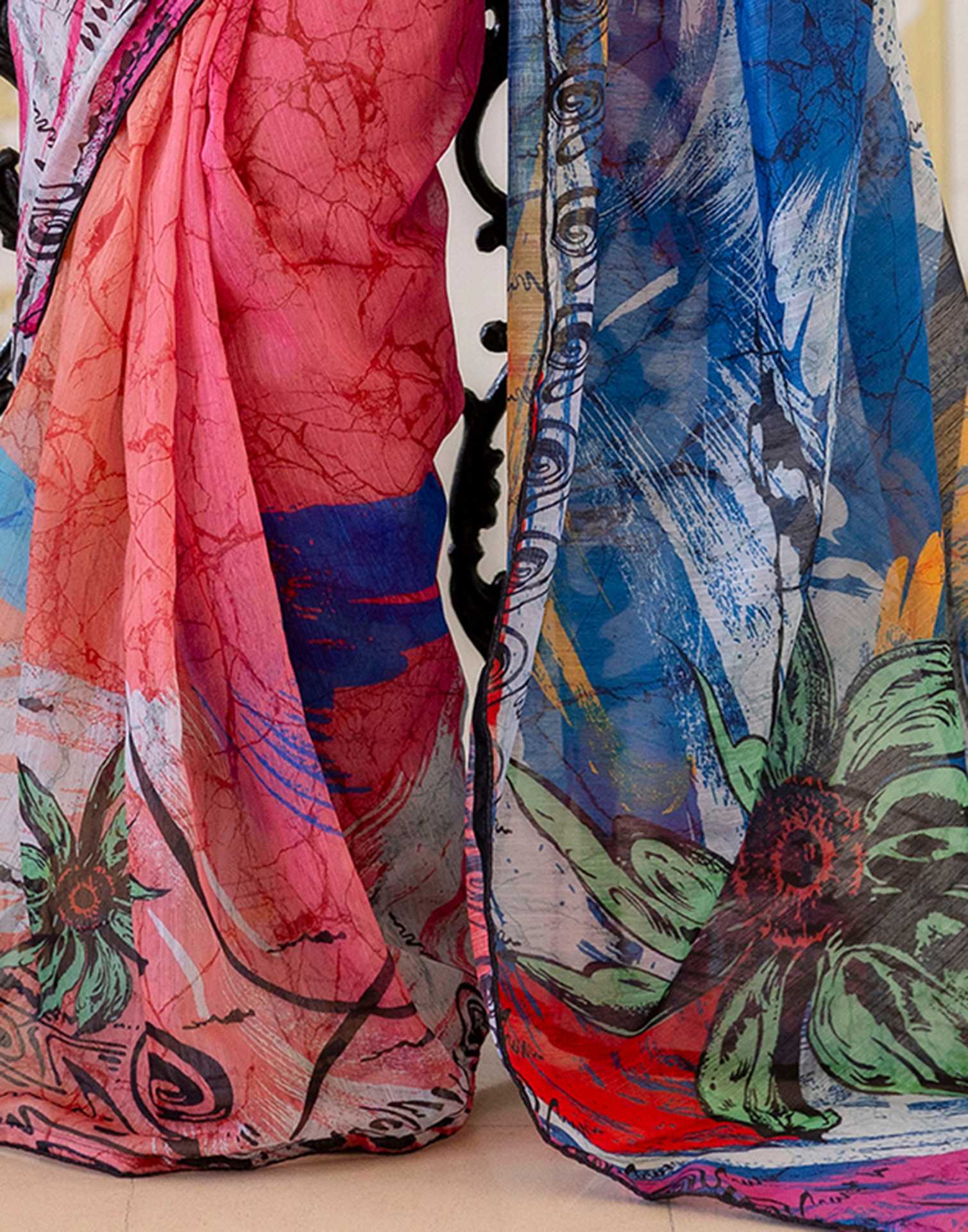 Ready To Wear Multicoloured Cotton Floral Printed Saree