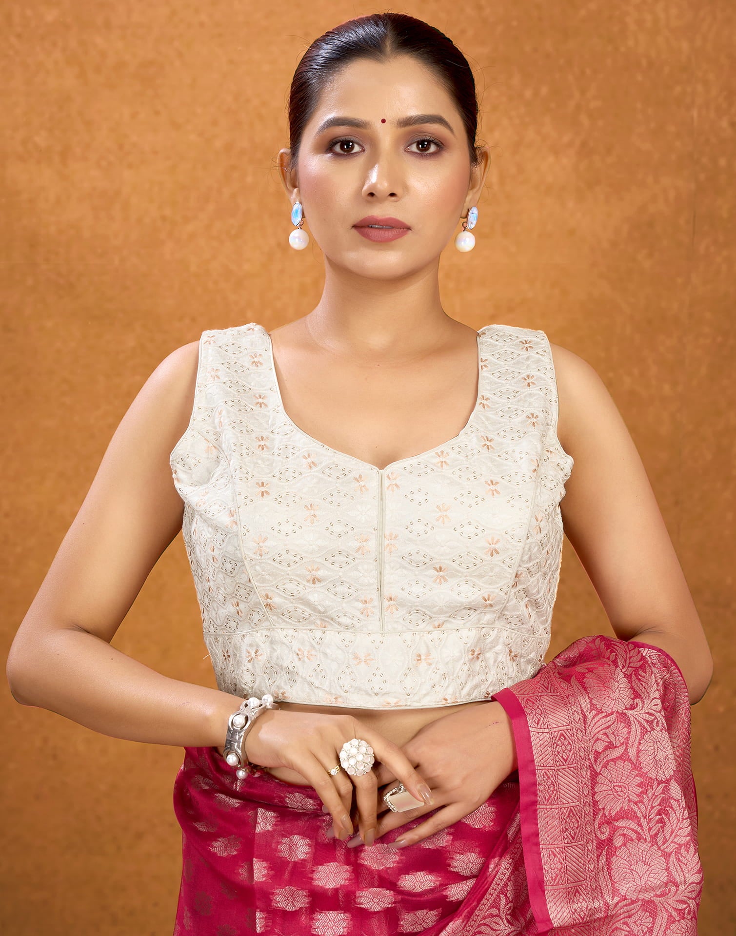 White Silk Sequence Blouse