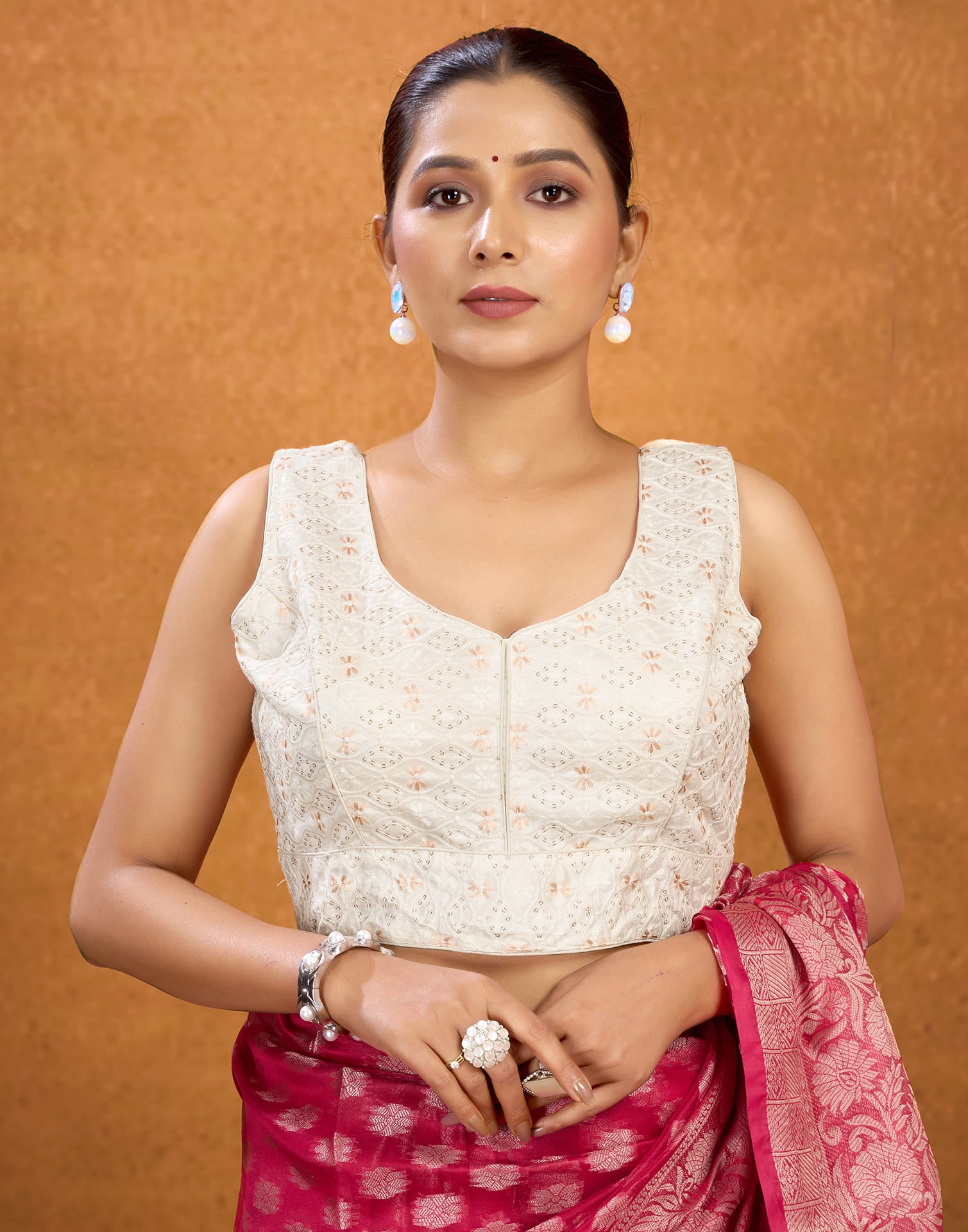 White Silk Sequence Blouse