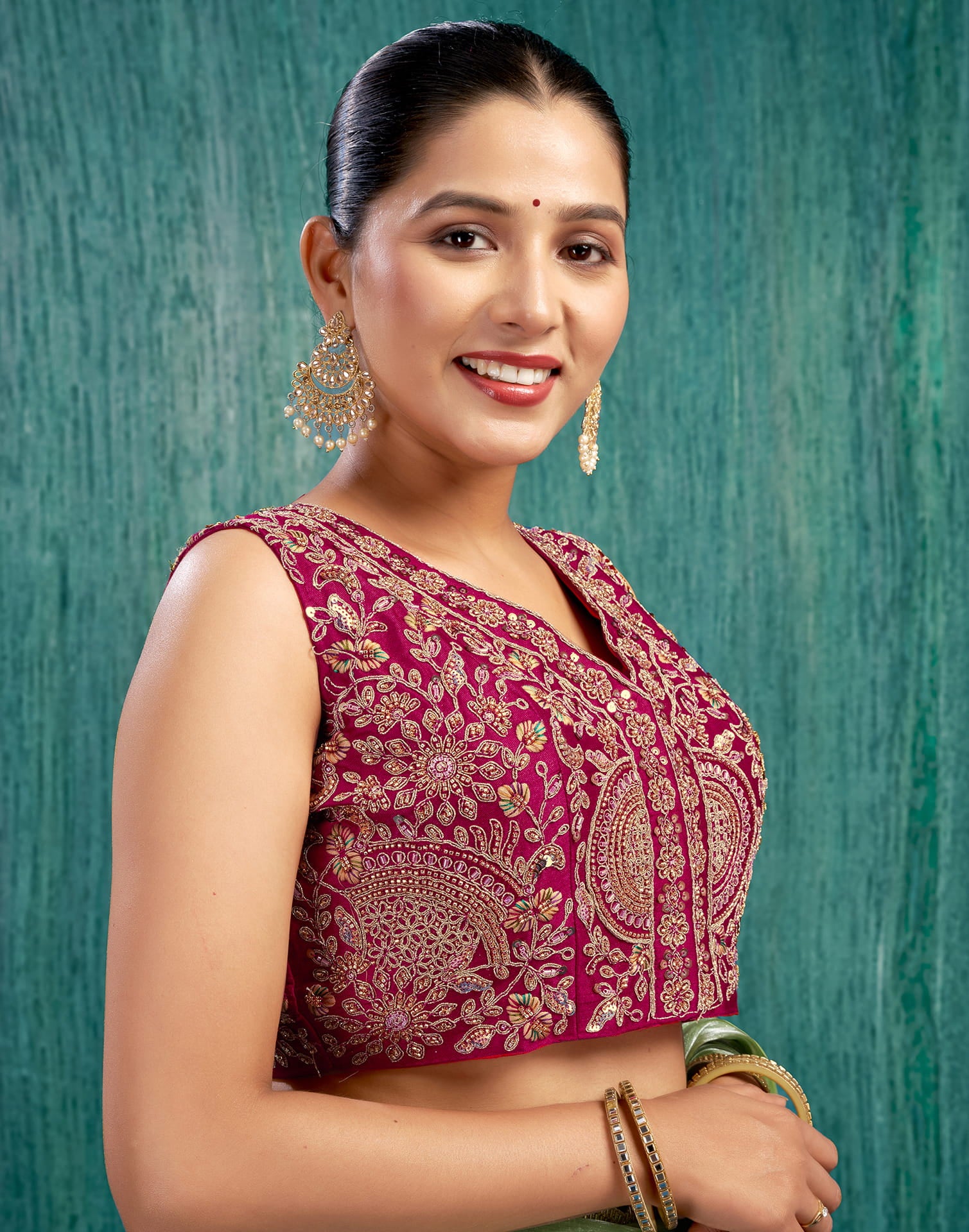 Rani Pink Silk Plain Embroidery Blouse