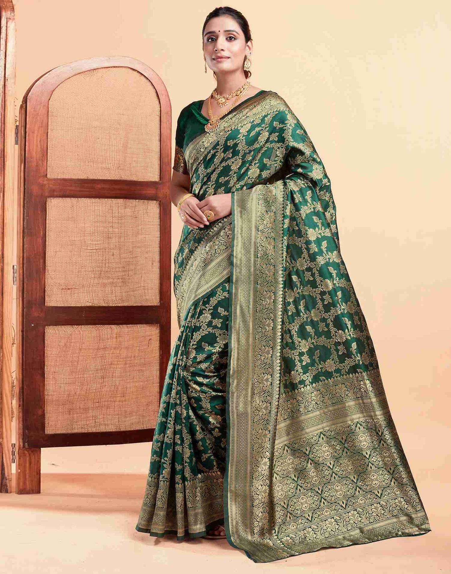 Dark Green Silk Woven Banarasi Saree