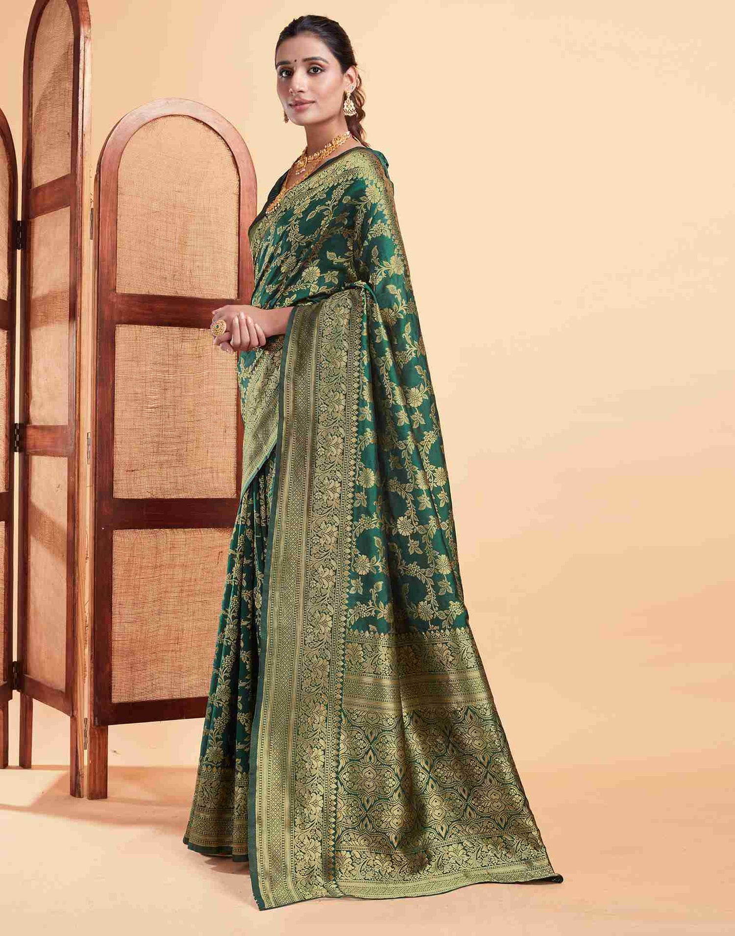 Dark Green Silk Woven Banarasi Saree