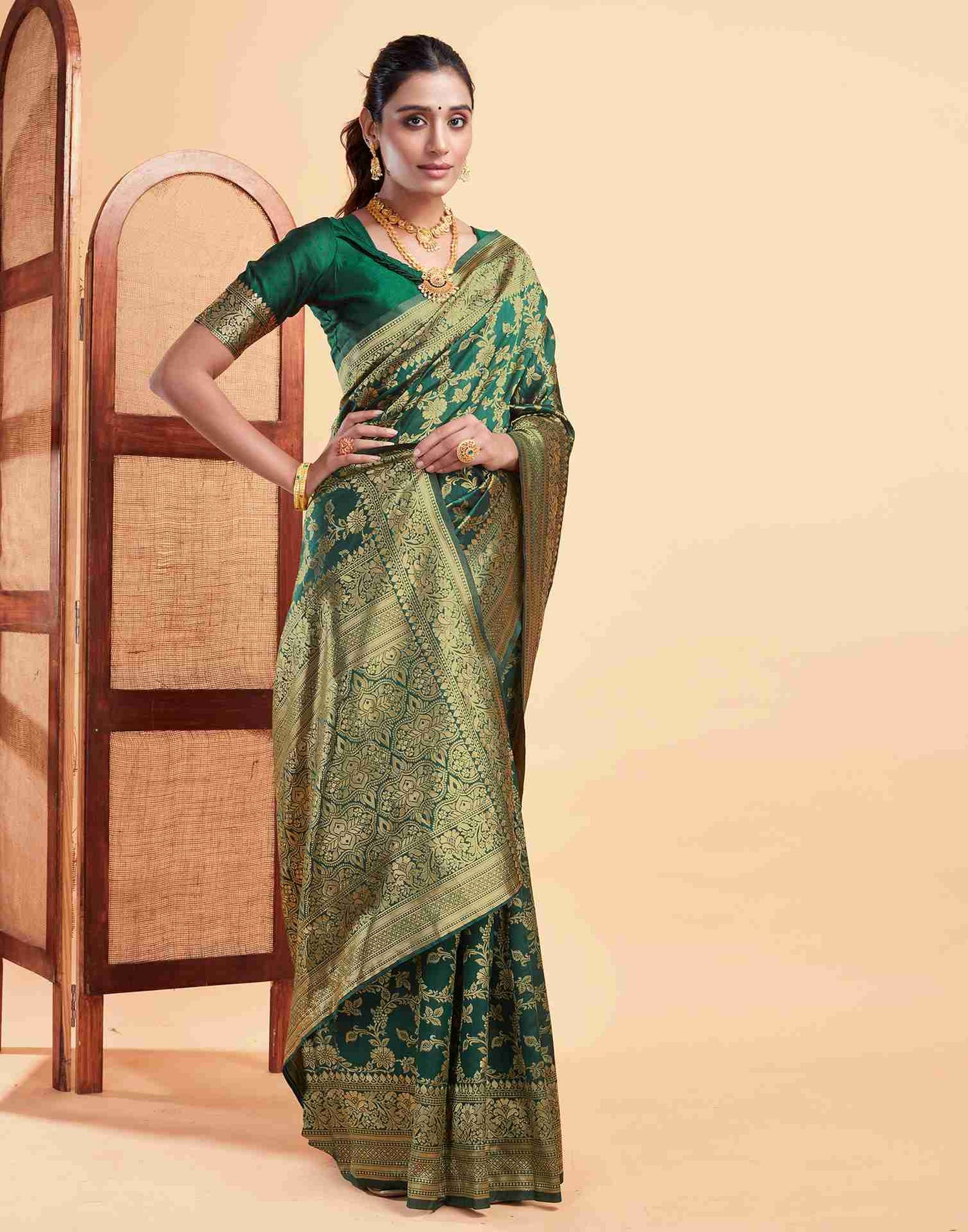 Dark Green Silk Woven Banarasi Saree