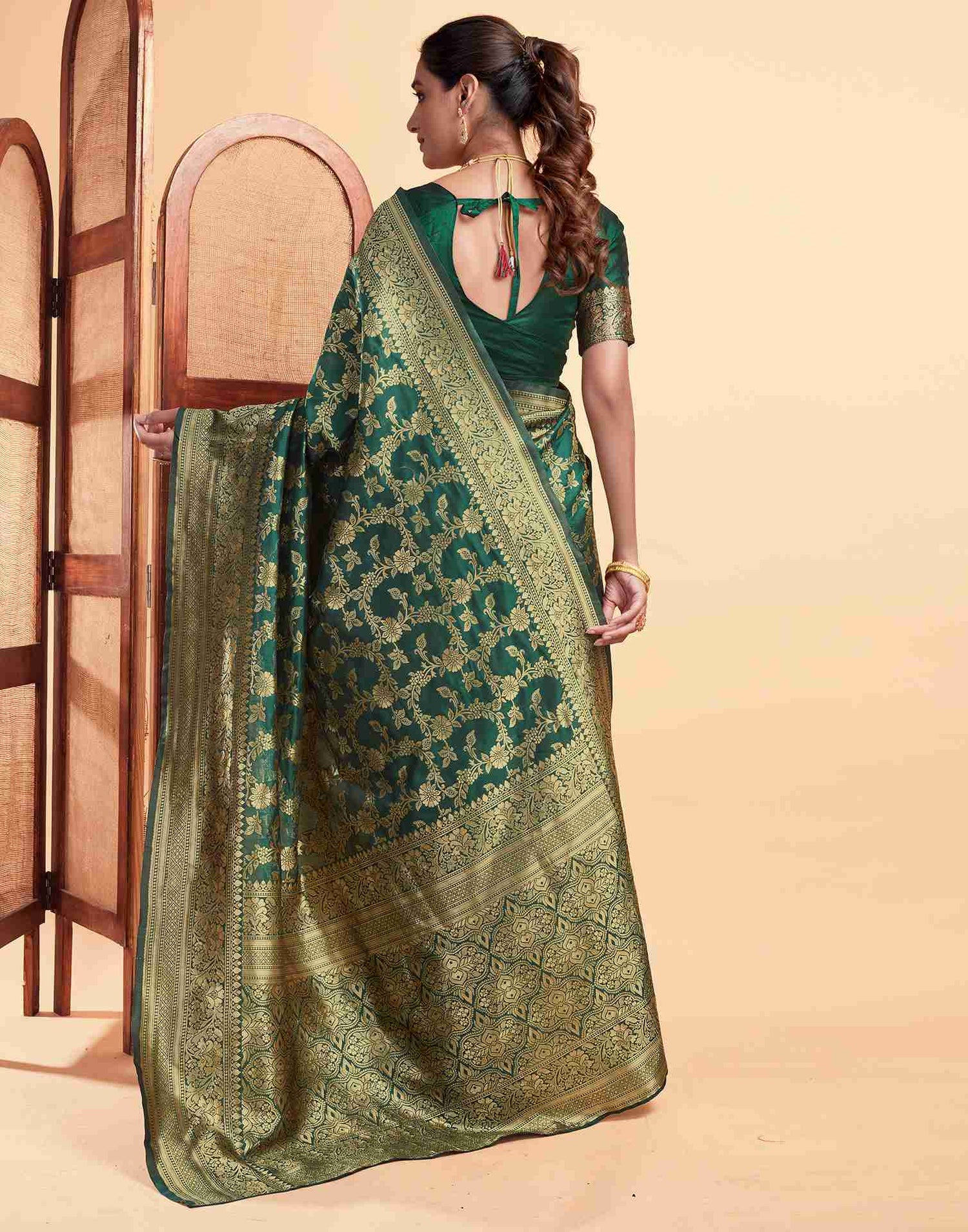 Dark Green Silk Woven Banarasi Saree