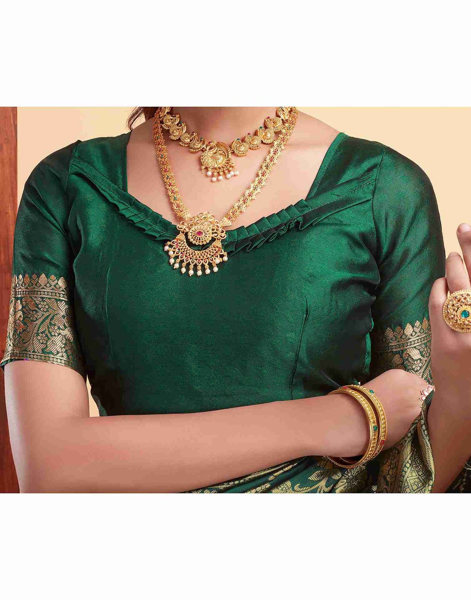 Dark Green Silk Woven Banarasi Saree