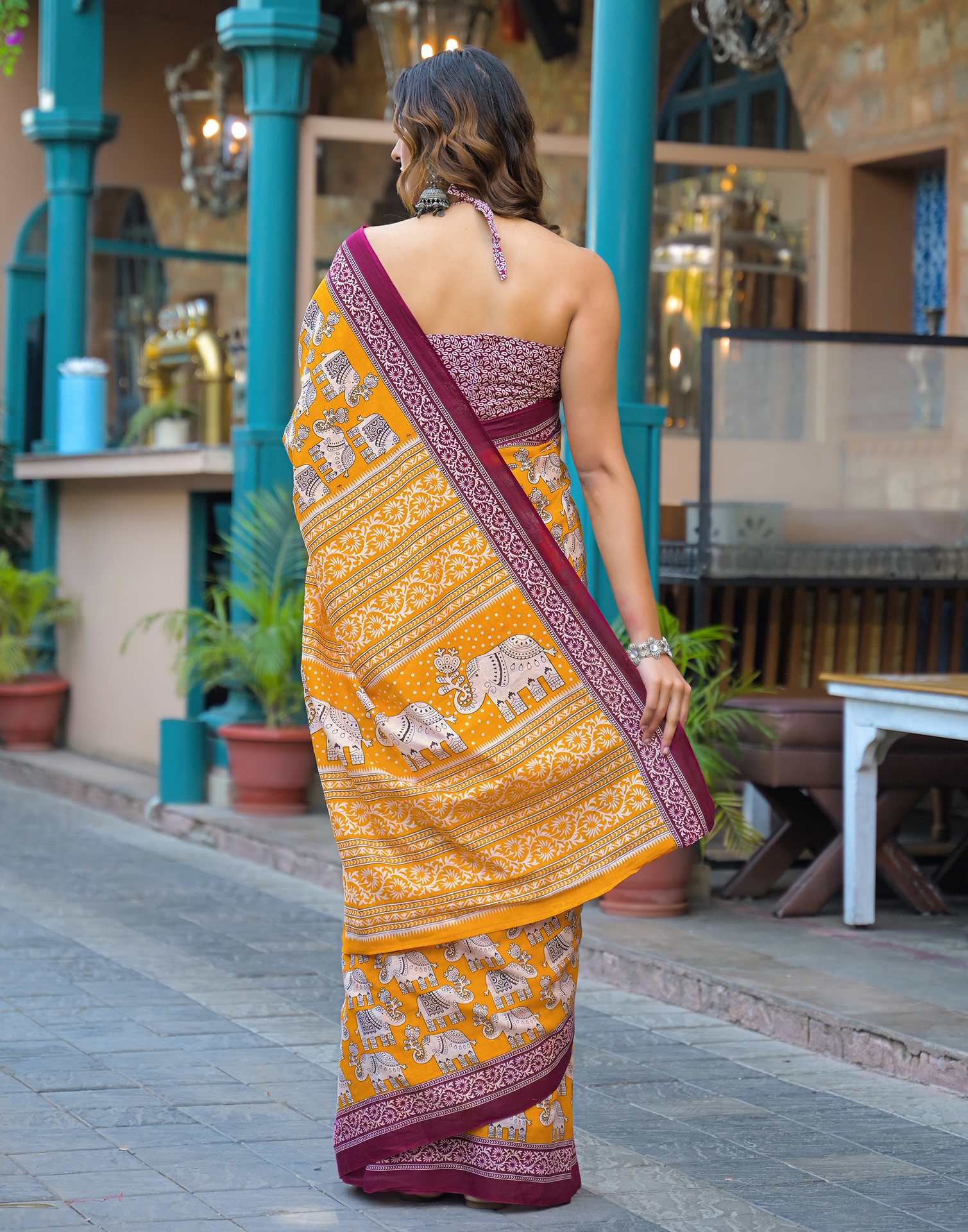 Yellow Cotton Printed Saree