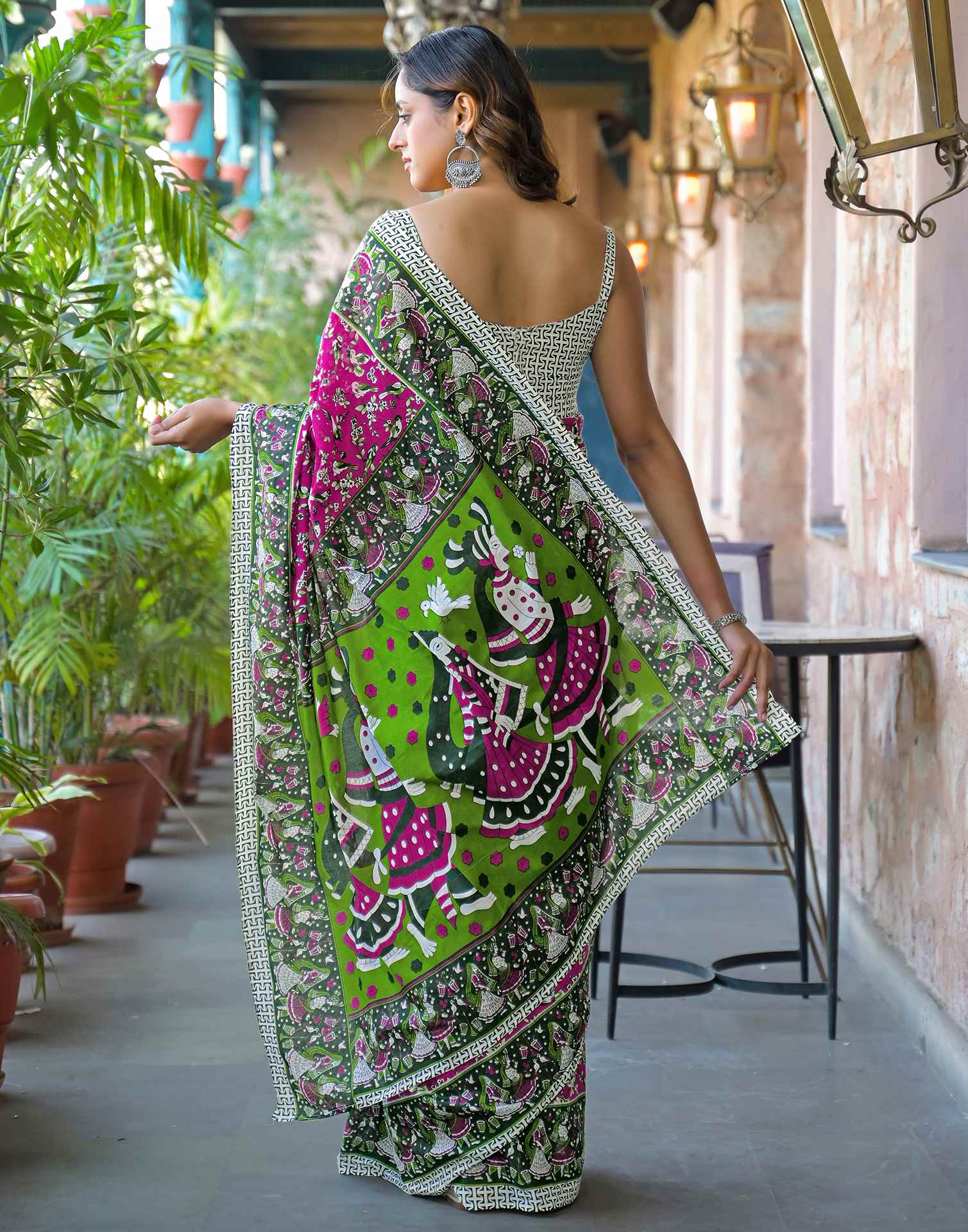 Rani Pink Cotton Printed Saree