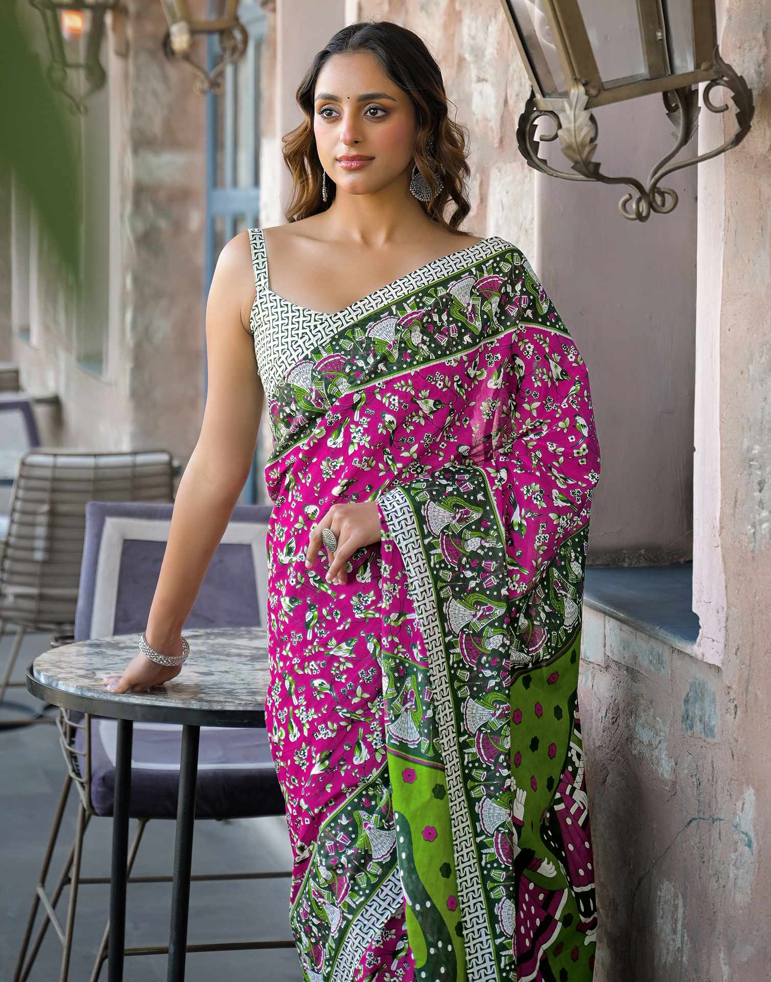 Rani Pink Cotton Printed Saree