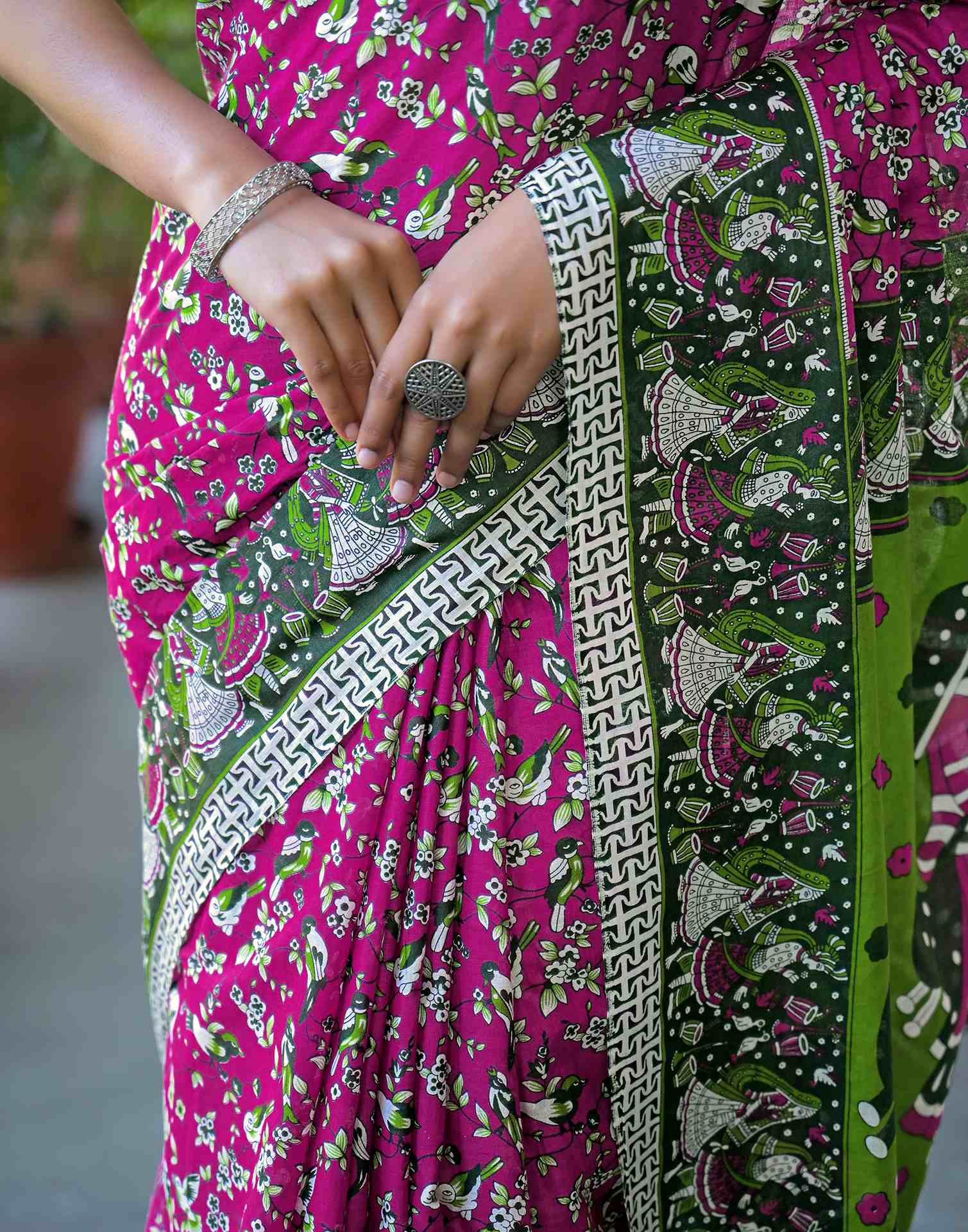 Rani Pink Cotton Printed Saree