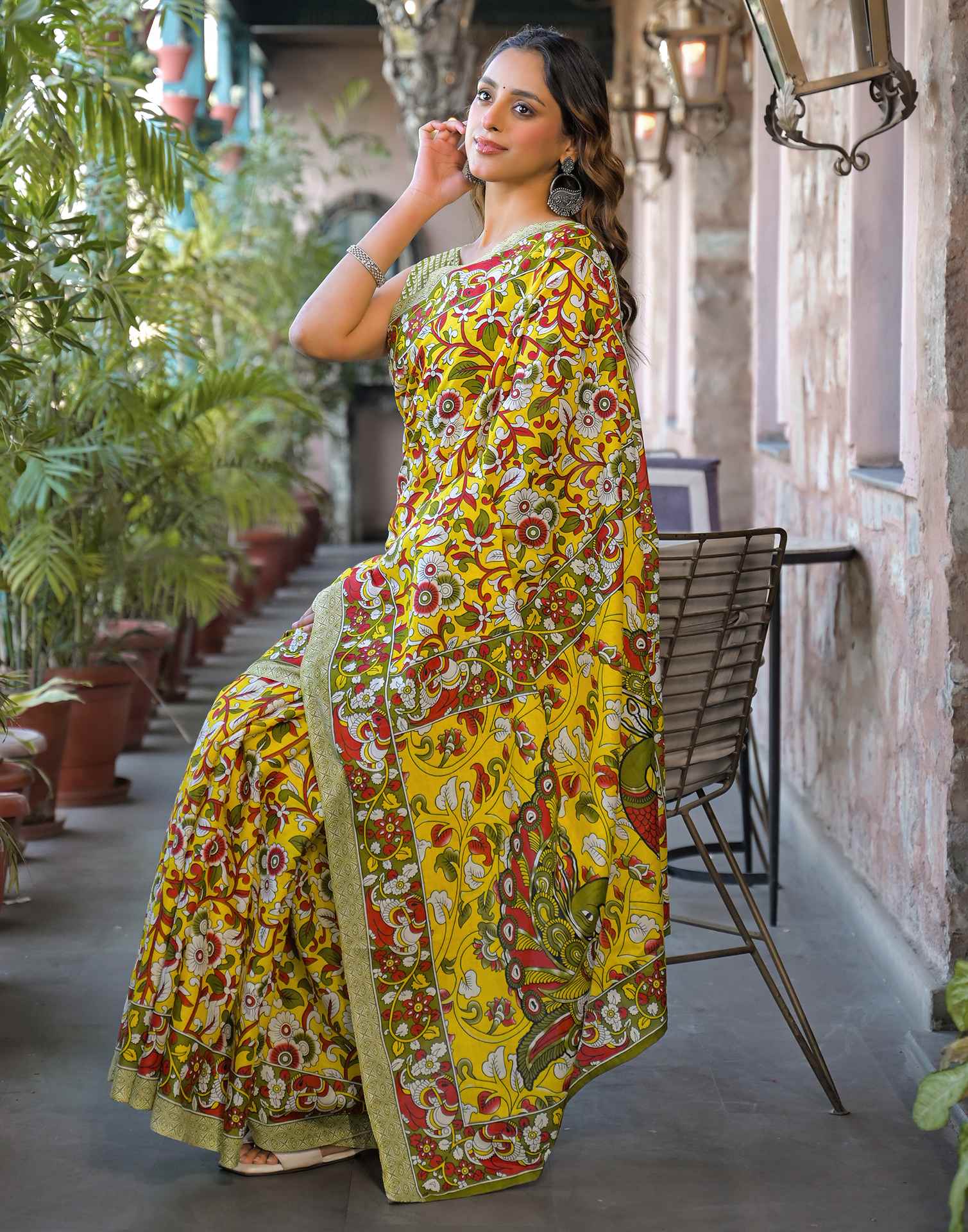 Yellow Cotton Floral Printed Saree