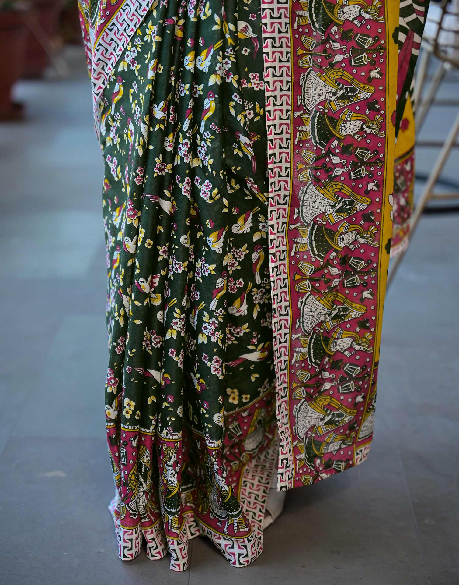 Dark Green Cotton Printed Saree