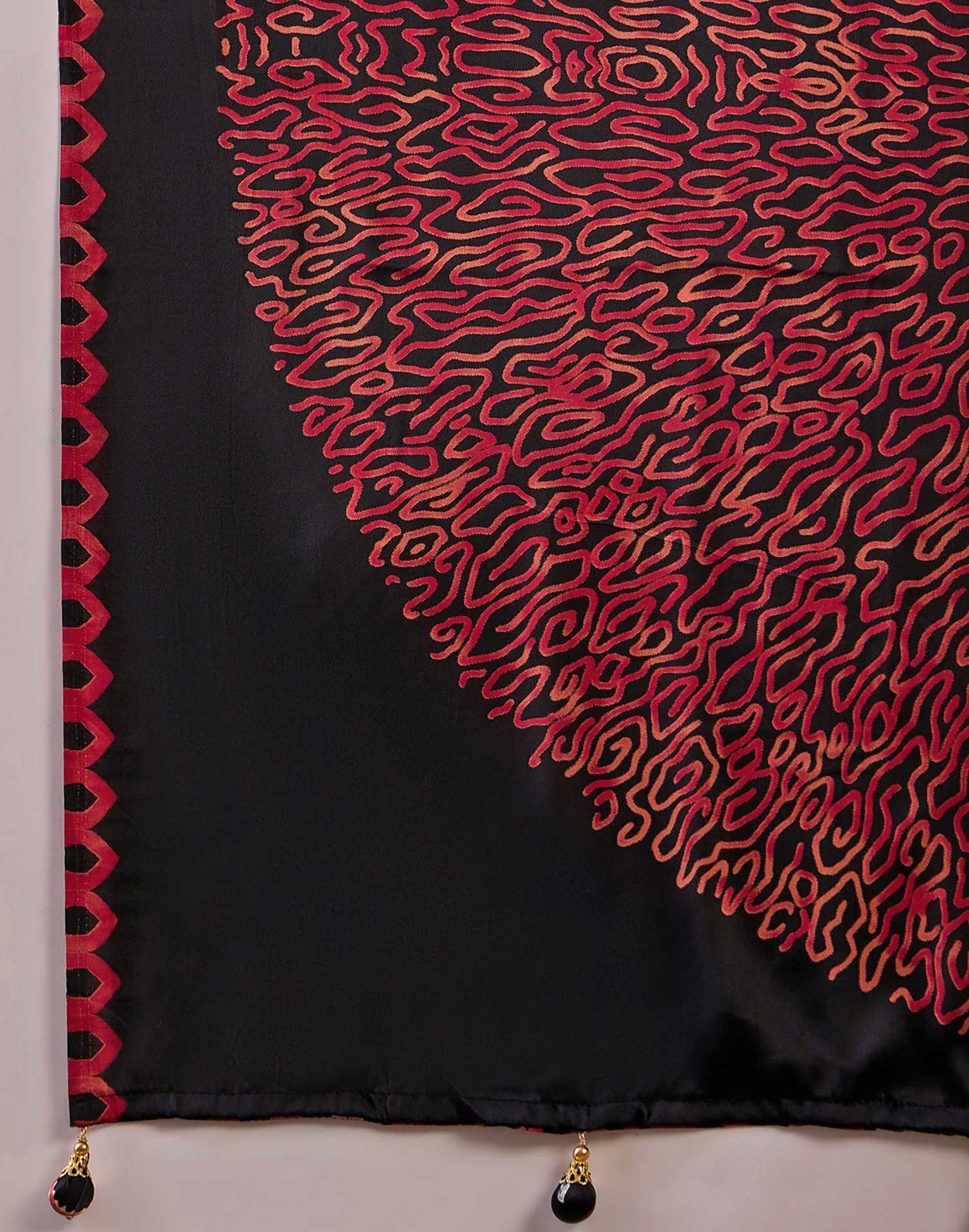 Black Satin Printed Saree