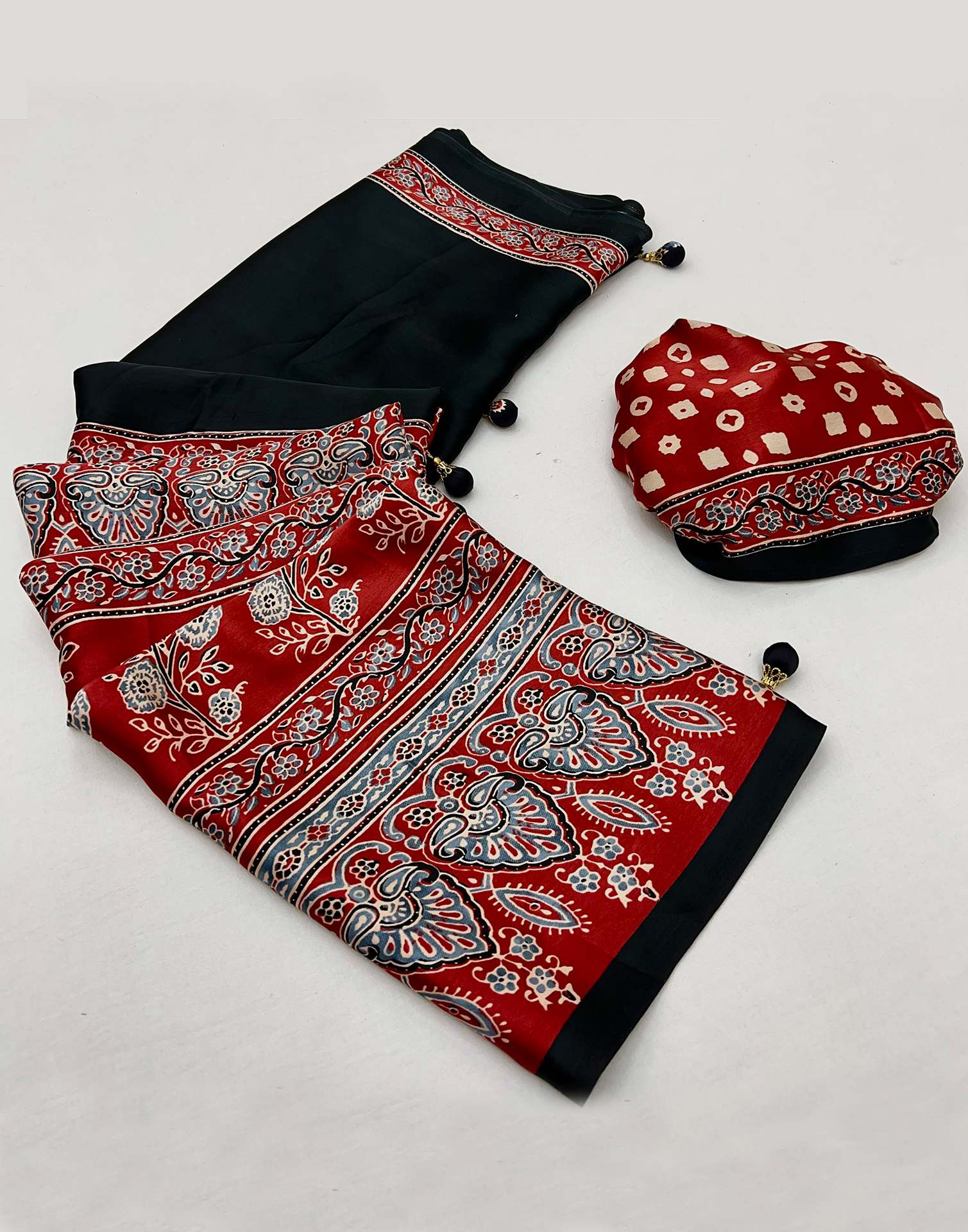 Black Satin Printed Saree